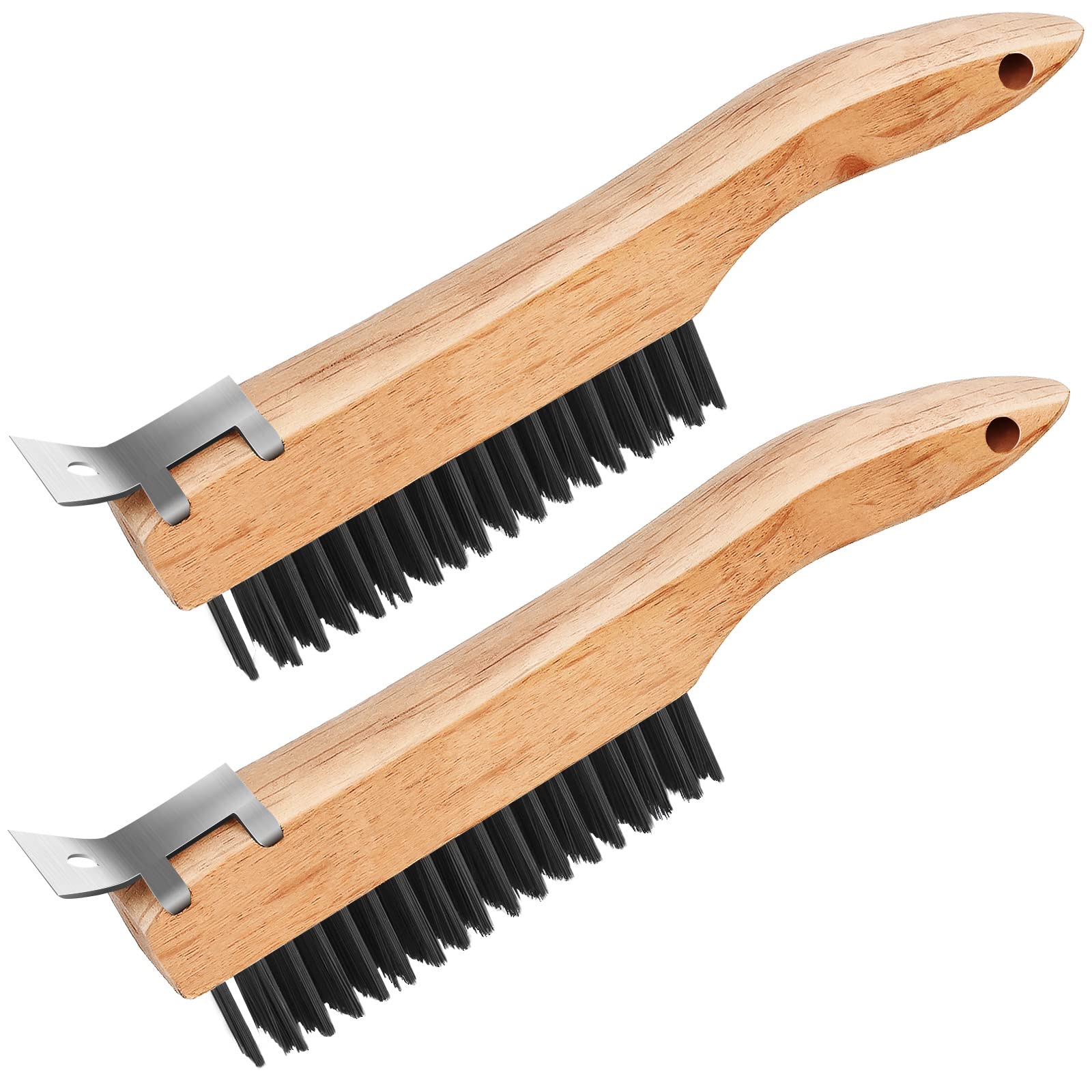 Oumuik Wire Brush Set of 2 Wire Brush -Wooden Handle Wire Brush, Rust Removal Wire Brush, Wire Brush for Cleaning