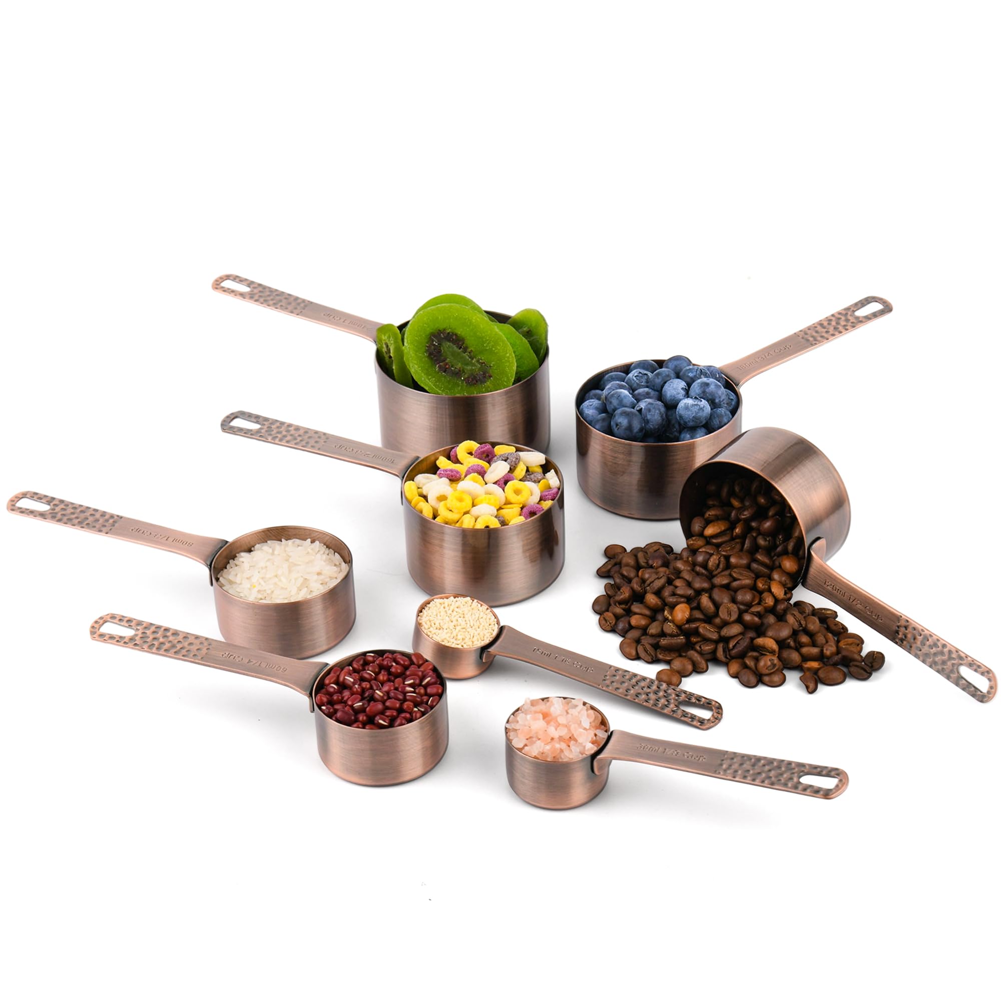 Kupfer-Messbecher und Löffel-Set, Edelstahl-Messbecher, Löffel, Metall, metrisch und US 8 Messbecher, 9 Kicthen Messlöffel & Nivellierer für Backen und Küche