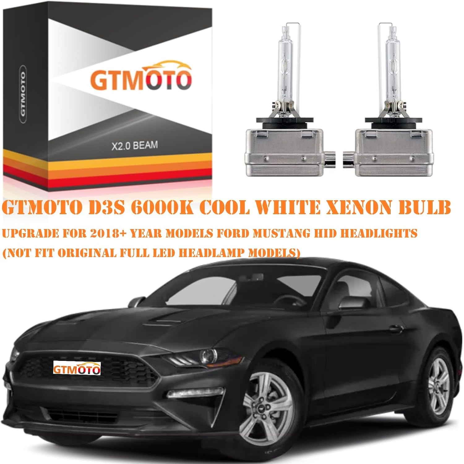 for 2013 2014 2015 2016 2017 2018 Ford Mustang Headlights D3S HID Bulb, 2010-2012 Shelby GT500 GT V8 35W 7L7Z-13N021-A Projector Xenon Headlamp, 6000K Cool White D3SC1 Bi-xenon Lights, 2 Pack