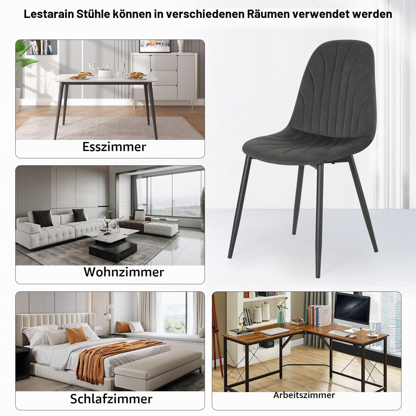 Lestarain Esszimmerstühle 2er Set Samt Dunkelgrau
