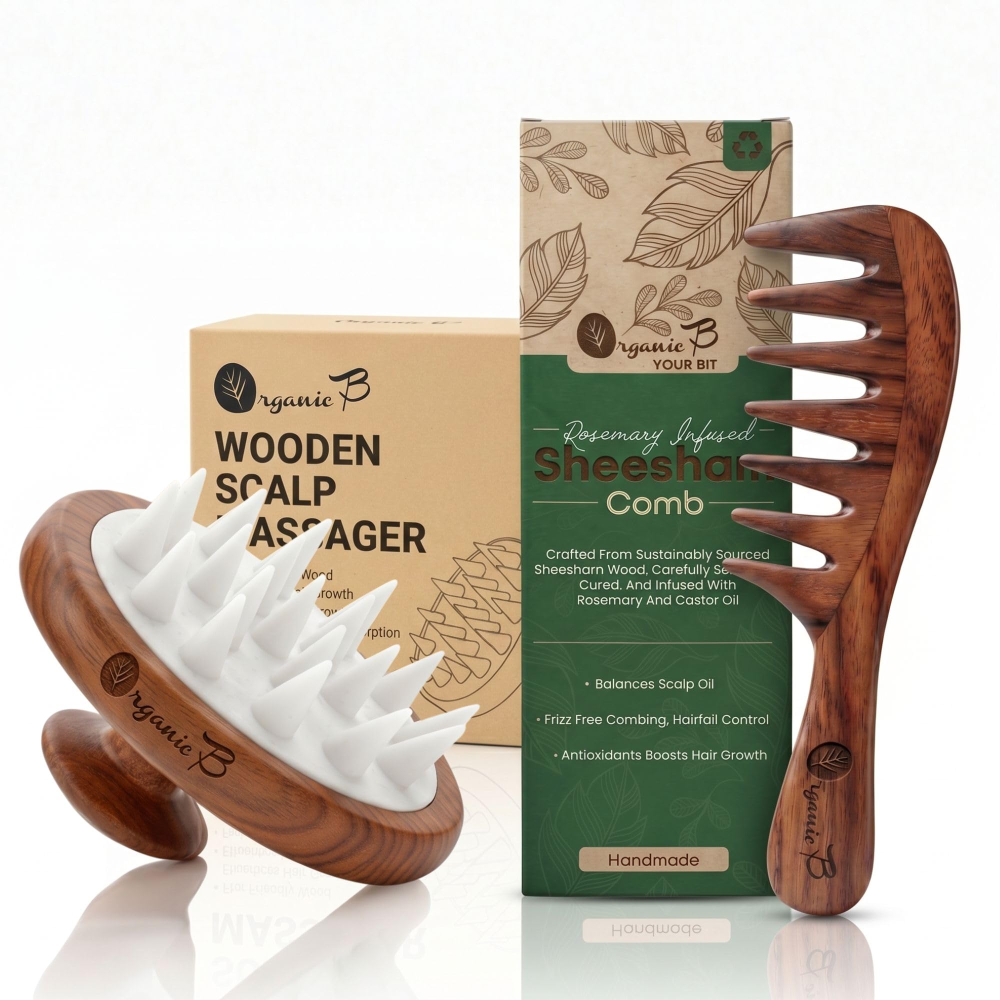 Wooden Hair Care Combo Curve Handle Sheesham Wide Tooth Comb and Scalp Massager for Gentle Detangling, Scalp Massage & Frizz Control-image-8
