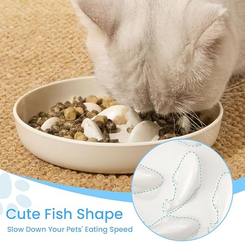 Miniatura 2 de Gonalulu Plato de alimentación lenta para gatos y perros pequeños, diseño de piscina de peces, comedero lento para mascotas con bordes más altos,
