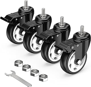 HOLKIE Caster Wheels 4 inch Total Locking Stem Casters, 3/8" -16 x 1" (Stem Diameter 3/8", Stem Length 1") Threaded Stem Casters Swivel Casters Set of 4 Heavy Duty Castors Black