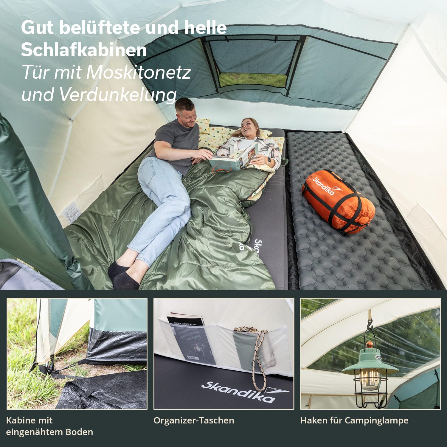 Skandika Kuppelzelt Kalmar | Campingzelt für 6 Personen, Dachfenster, Einlegeboden, 3000 mm Wassersäule, Familienzelt| Zelt für Camping, Outdoor, Festival