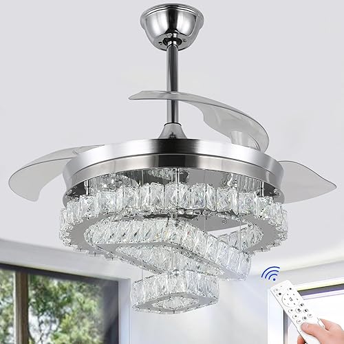 Jenvkoil Ventilador de techo de 42 pulgadas con luces con control remoto regulable de cristal para candelabro, aspas retráctiles, ventiladores de disponible en Yaxa Peru