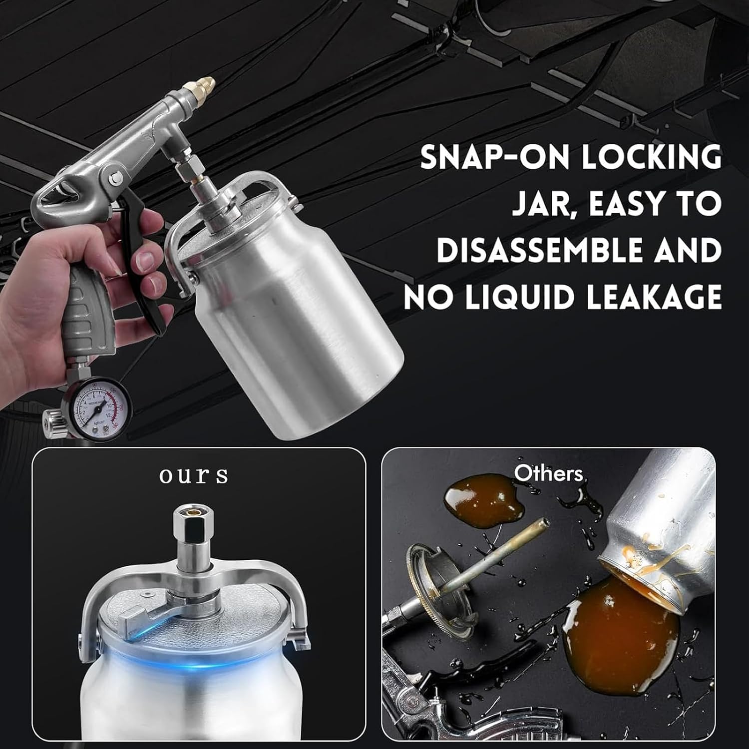 Asixxsix Undercoating Spray, 600ml Suction Feed Cup with Locking Mechanism and Wide Mouth Design, for Car Rusting Prevention, Rubberized Undercoat, Truck Bed Liner Coating