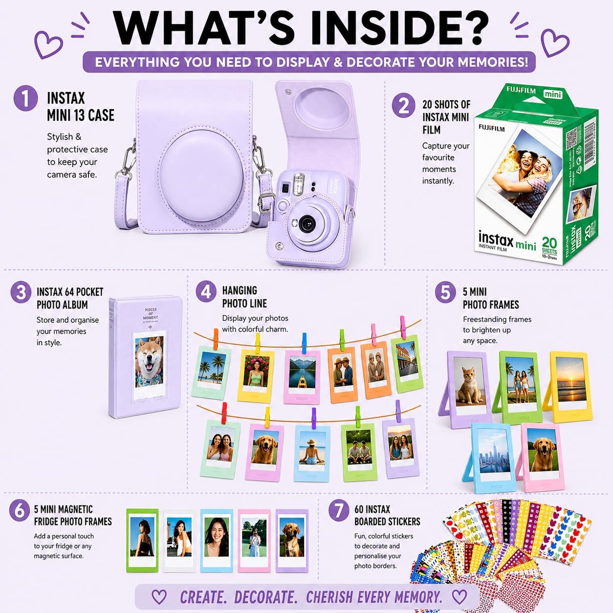 Mini 13 Instant Camera Premium Kit per Fuji Instax Mini 13 Dreamy Purple include custodia viola Mini 13, mini pellicola da 20 scatti, mini album fotografico e kit completo di accessori per display