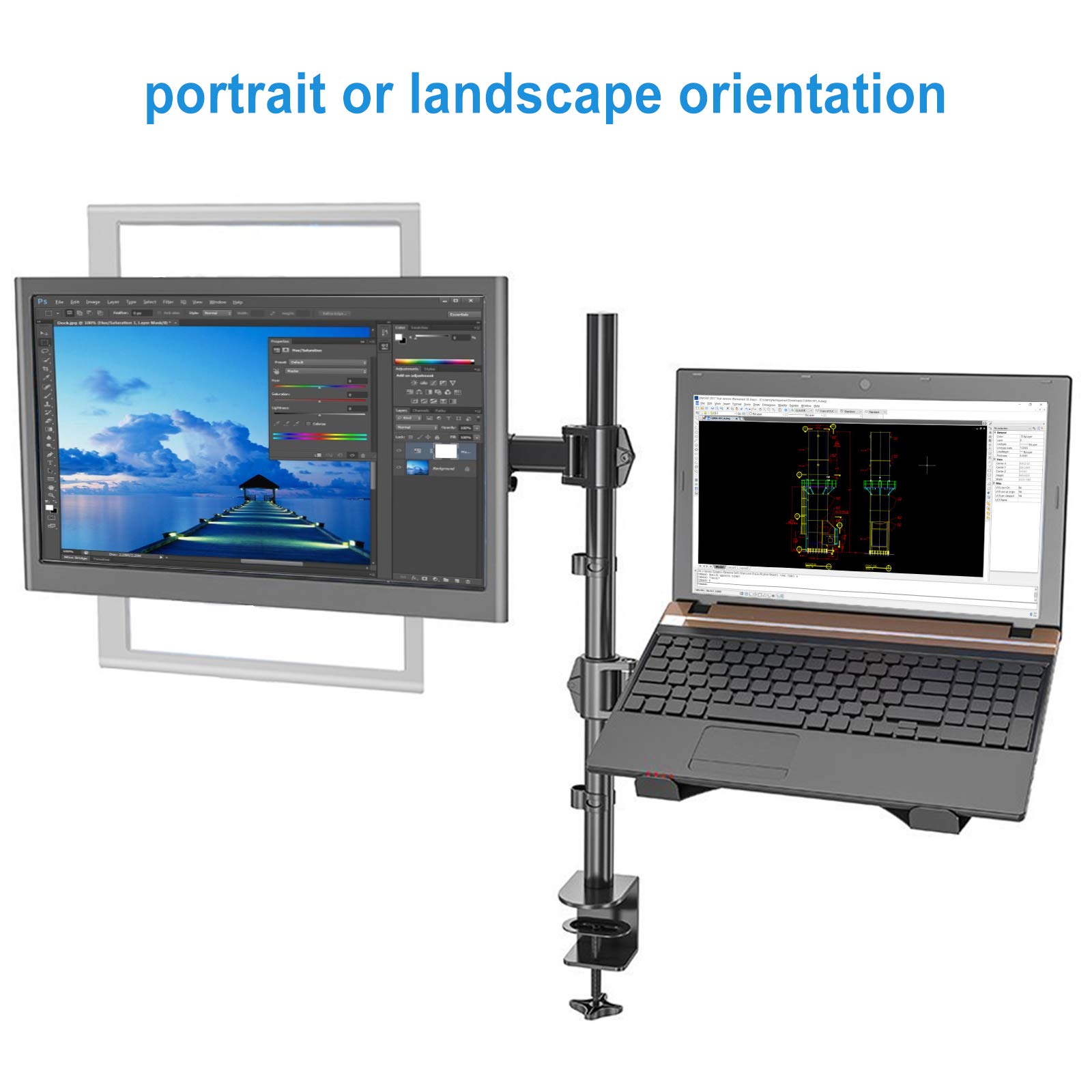 HFTEK, HF282LM, supporto da tavolo per monitor da 13 a 27 pollici con VESA 75/100, completamente mobile, altezza regolabile, con supporto per laptop, notebook, tablet, iPad