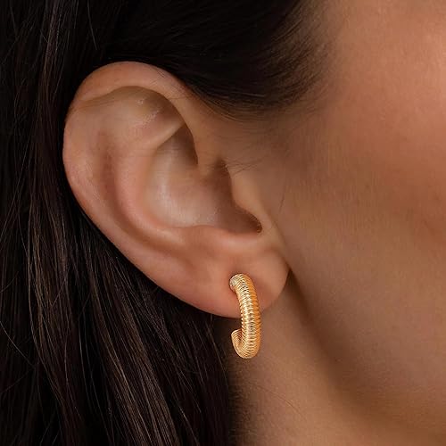 Miniatura 3 de Aretes de aro gruesos abiertos para mujer, chapados en oro de 14 quilates, de plata de ley trenzada, cuerda trenzada, aros gruesos, hipoalergénicos