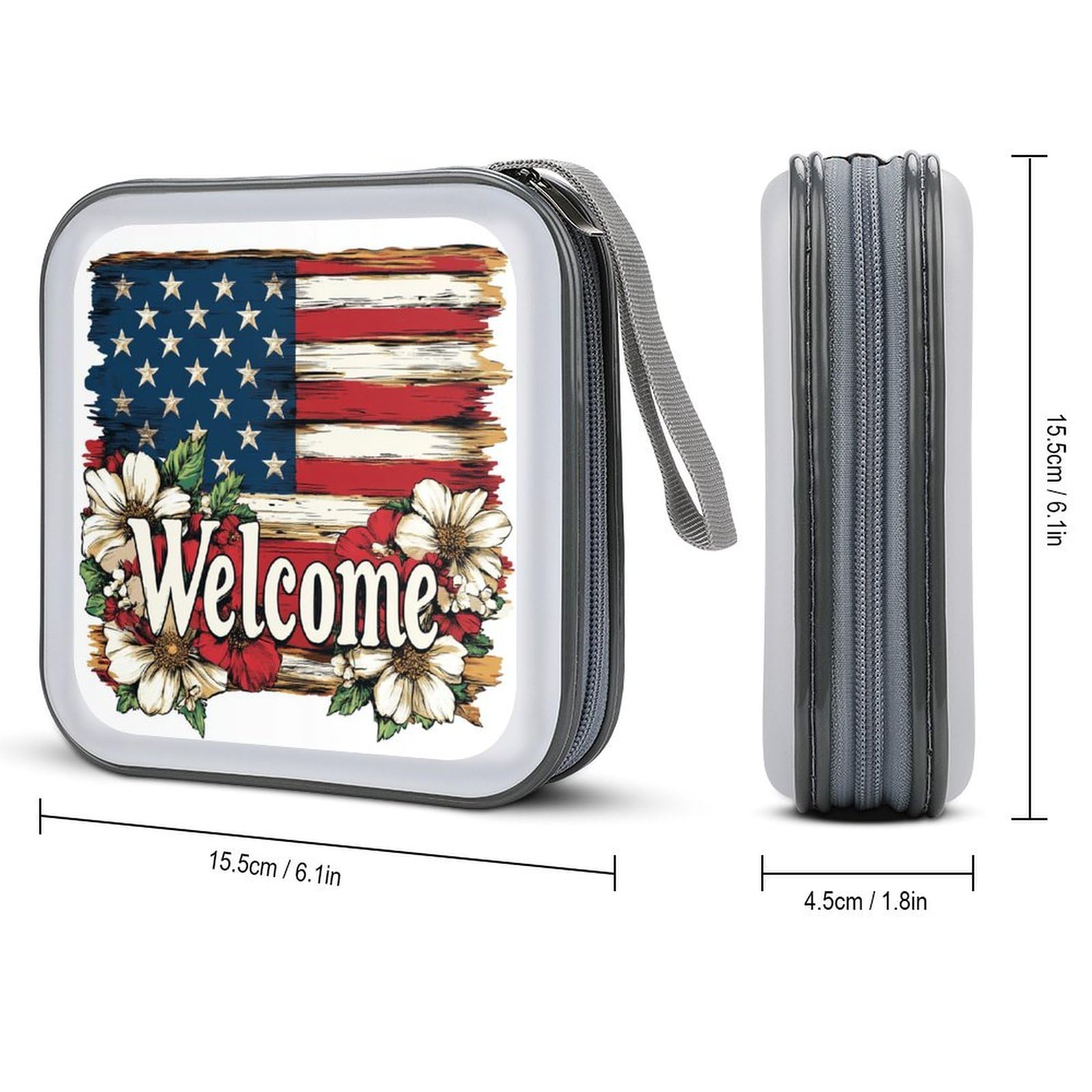 DuduYH Wooden Welcome American Flag CD Case DVD Storage Case Portable