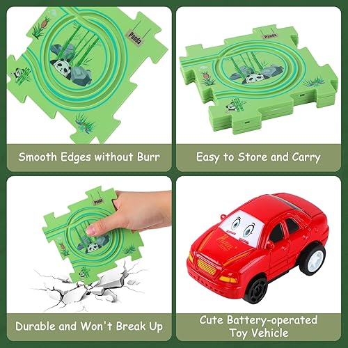 Miniatura 6 de Carrito eléctrico de ensamblaje de bricolaje, juego de pista de rompecabezas para niños pequeños con vehículos, juguetes de construcción de