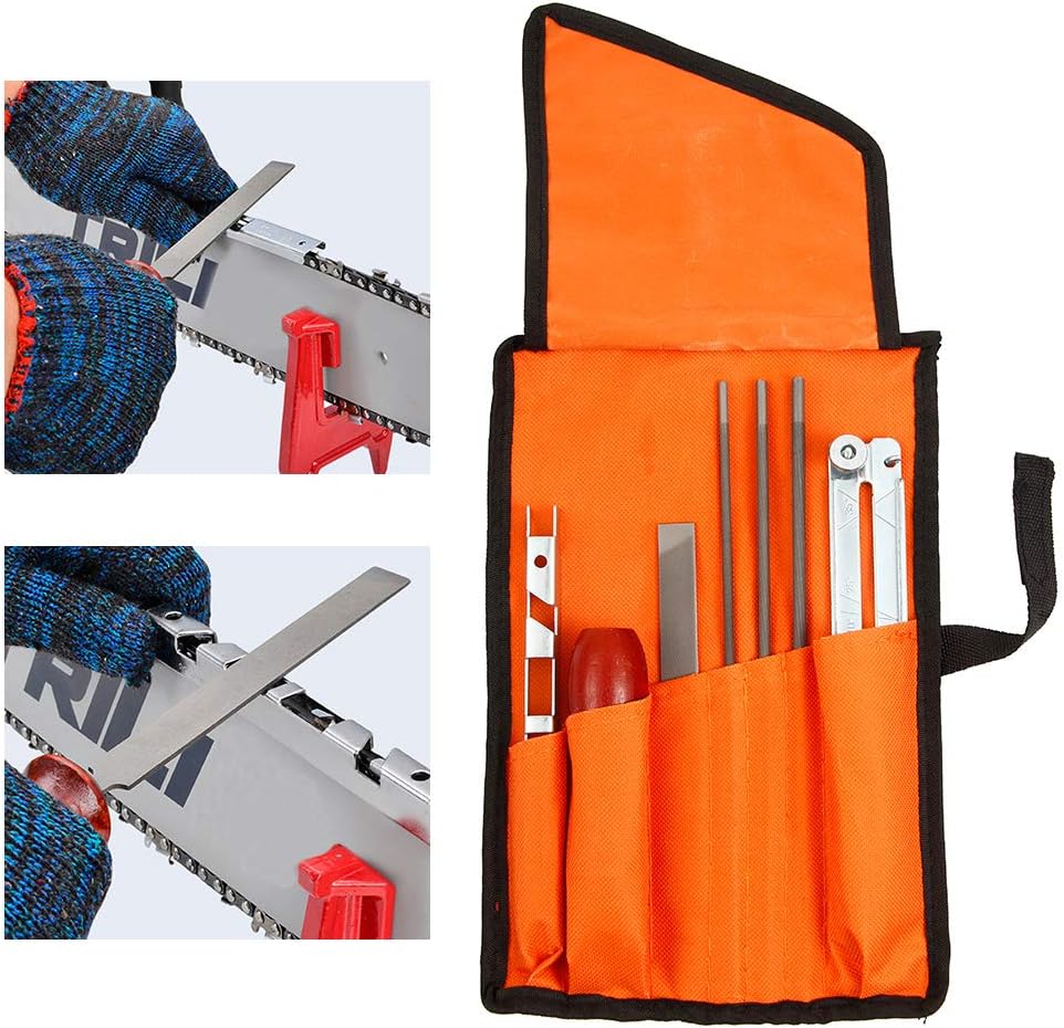 BGTOOL 8 Piece Chainsaw Sharpener File Kit with 5/32 3/16 7/32 Round Files 6 Inch Flat File Depth Gauge Filing Guide Holder Hardwood Handle : Patio, Lawn & Garden
