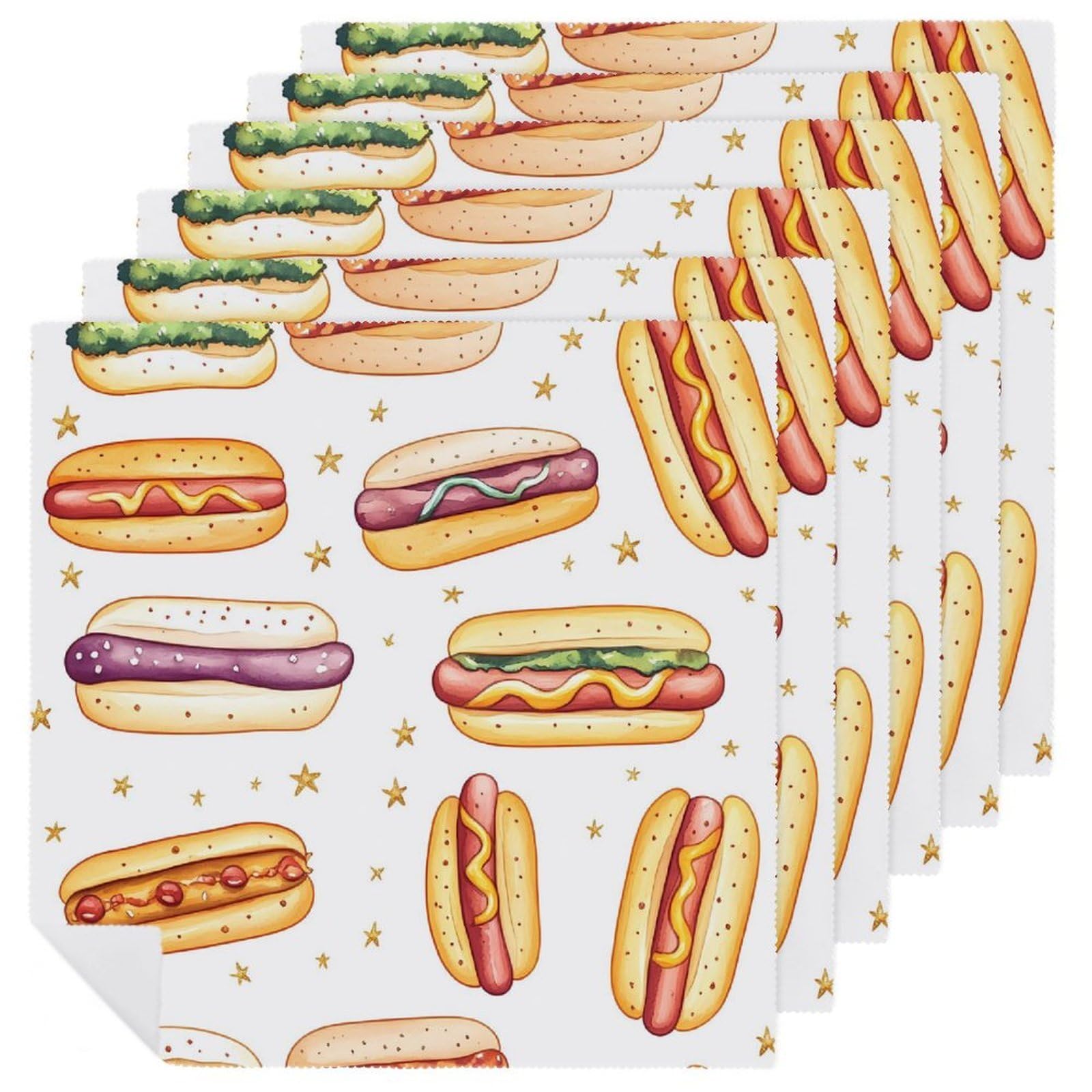 Servilletas de tela de perro caliente de acuarela, servilletas cuadradas de cocina