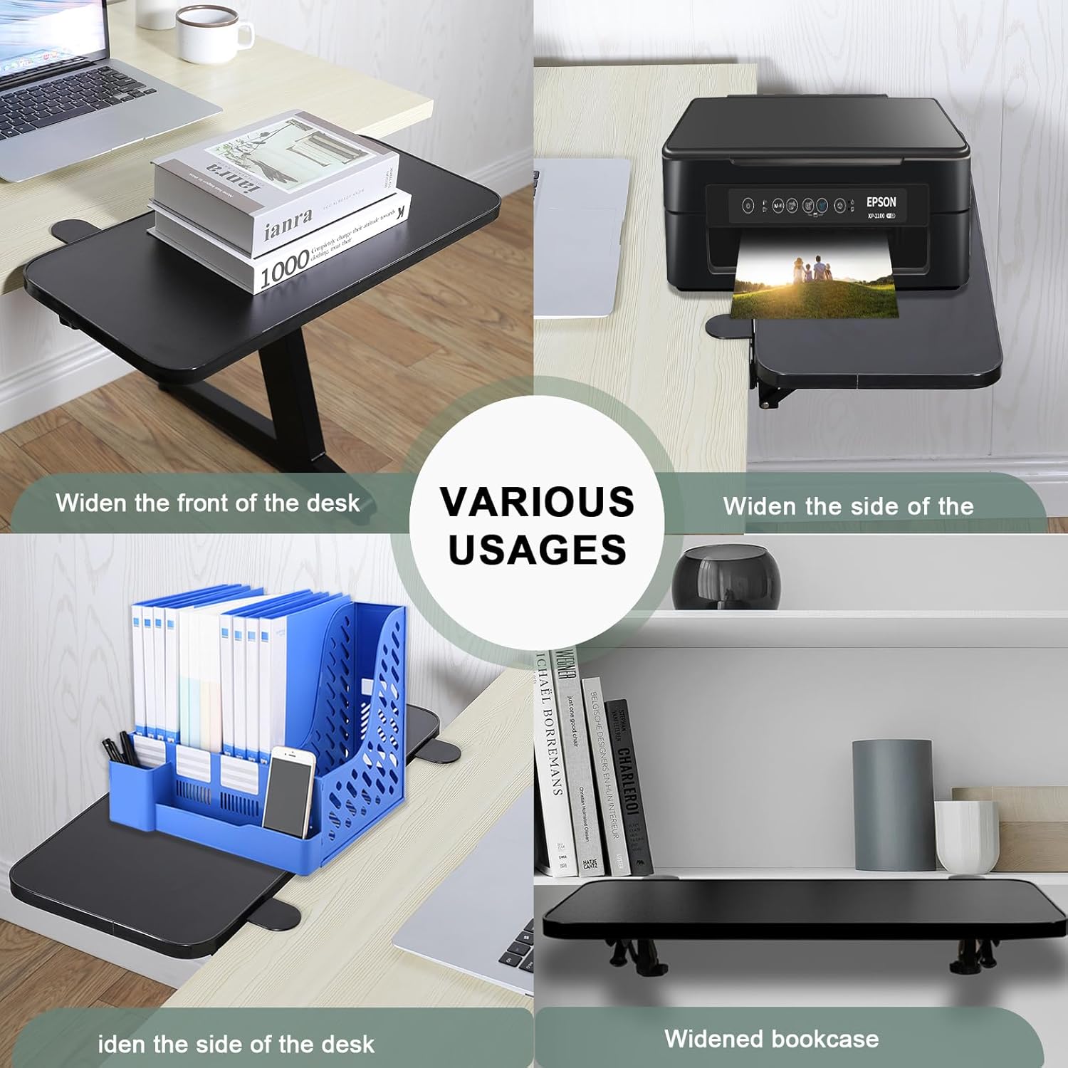 Desk Extender Tray Ergonomics, Desk Extension, 21.7"x9.8" Large Size Foldable, Keyboard Extender for Desk Clamp On, Armrest Support for Home and Office