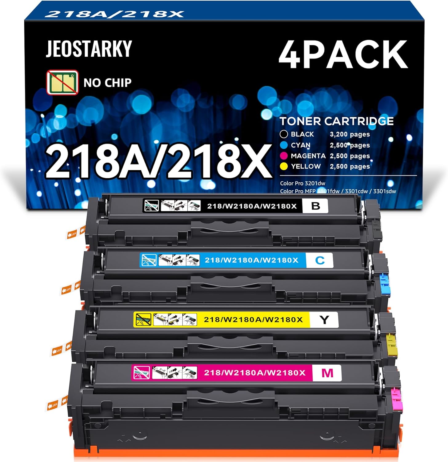 218A 218X Toner Cartridges No Chip Compatible for HP Color LaserJet Pro MFP 3301fdw 3301cdw 3301sdw 3201dw Printer Replacement for W2180A W2180X W2181A W2182A W2183A 4 Pack
