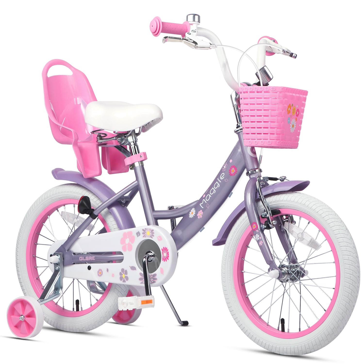 Glerc Maggie 16 Inch Kids Bike for 4 5 6 7 Years Old Little Girls Toddler Bicycles with ith Doll-Seat & Basket & Stabilisers for Gift, Purple — image 1