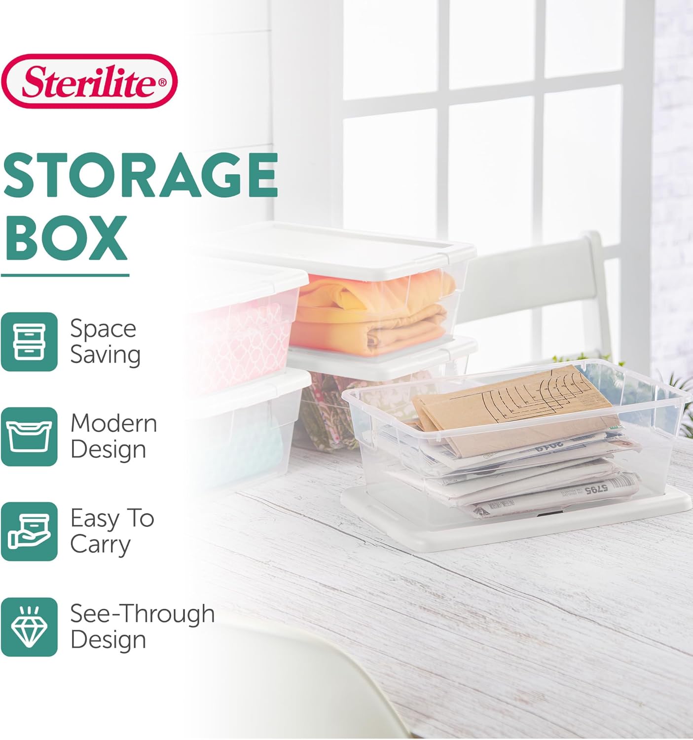 Sterilite 24-Pack 6 Quart Storage Boxes, Stackable Clear Plastic Bins with Snap-On Lids - Heavy-Duty Organizing Containers for Closet, Bathroom, and Office