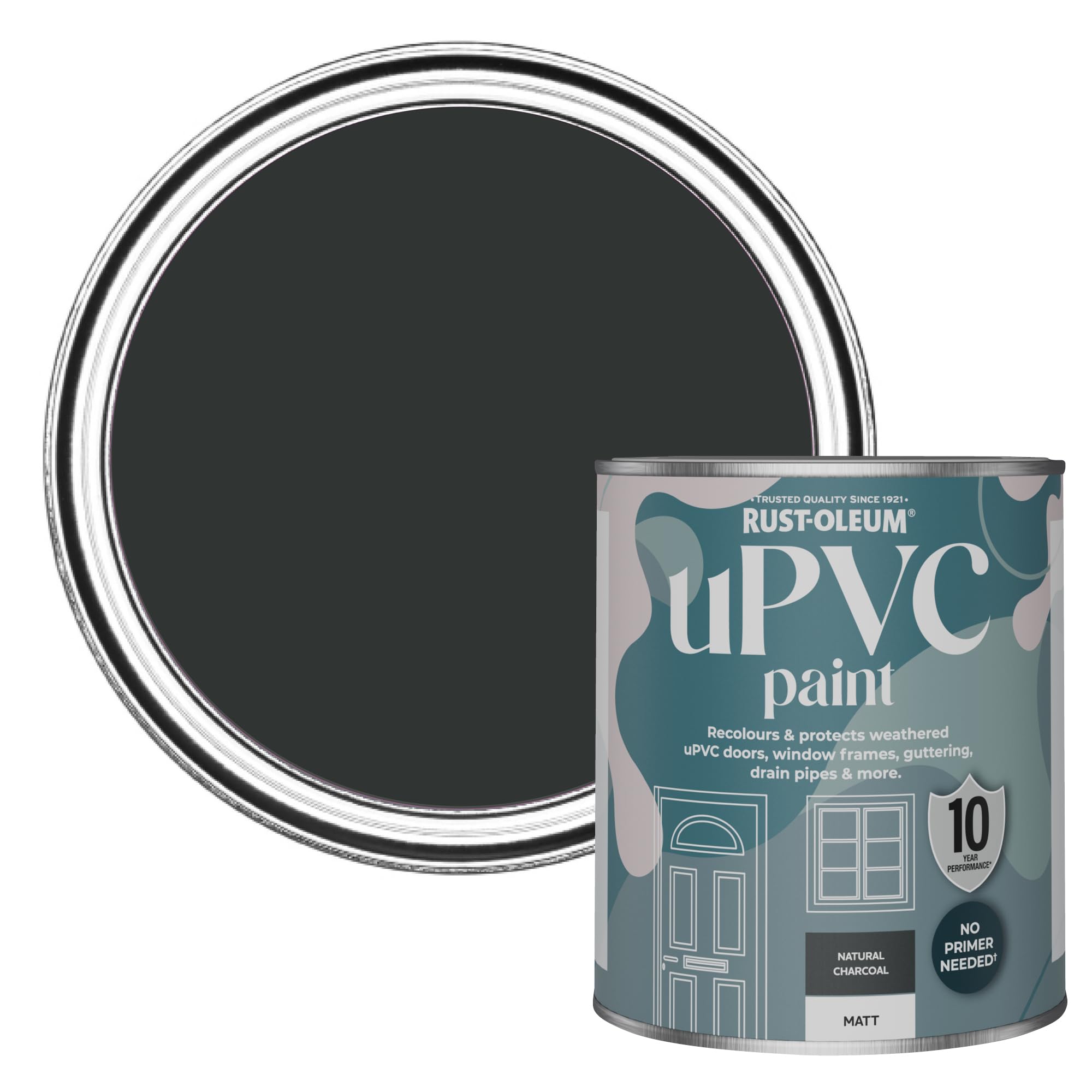 Rust-Oleum Black uPVC Door and Window Paint in Matt Finish - Natural Charcoal (Black) 750ml