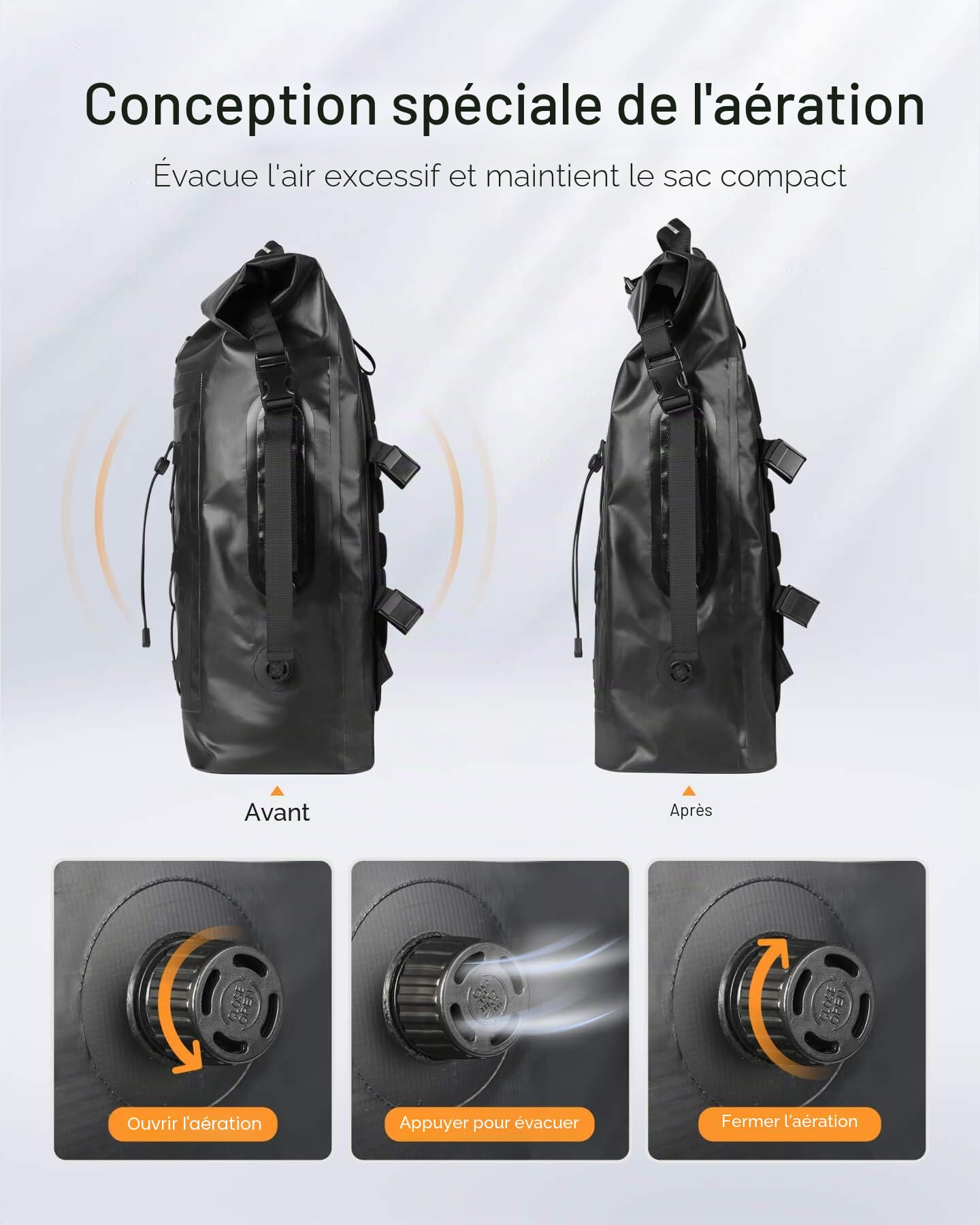 Inateck Sac à Dos Vélo Étanche Grande Capacité pour Bicyclette Randonnée Alpinisme Montagne Sport Camping Course, avec Bretelle Détachable, Soupape d’Échappement Noir