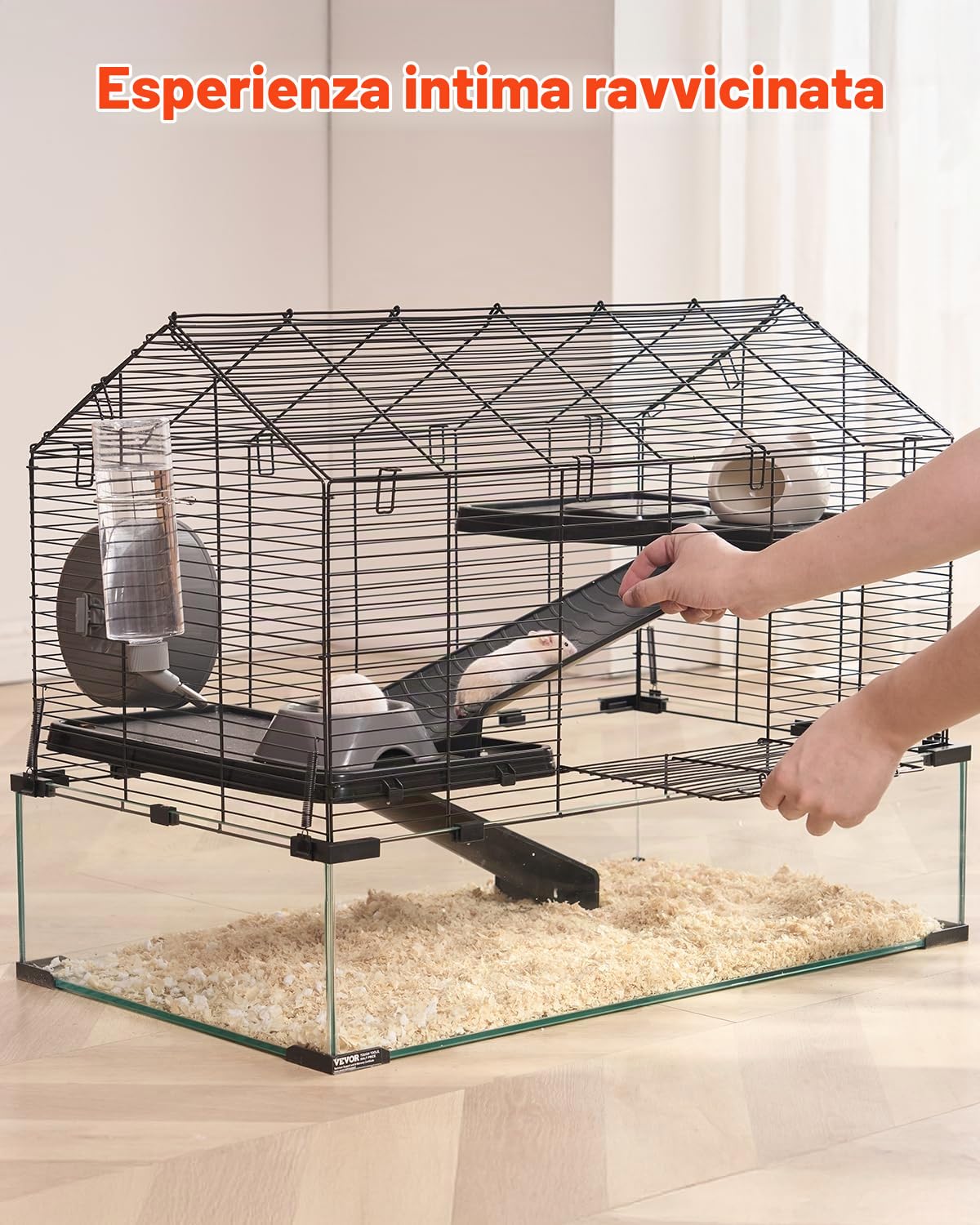 VEVOR Gabbia per Criceti, Habitat per Criceti Trasparenti con Visione a 360°, Gabbia per Piccoli Animali Domestici 29,5 x 17,3 x 24 Pollici con Bottiglia d'Acqua, Casa Portatile per Piccoli Animali