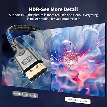 16K DisplayPort Cable 2.1, [VESA Certified] DP Cord [16K@60Hz,8K@120Hz,4K@240Hz], Ultra-High Speed 40Gbps Braided Display Port Cable Cord Compatible HDR, G-Sync/FreeSync, 10FT