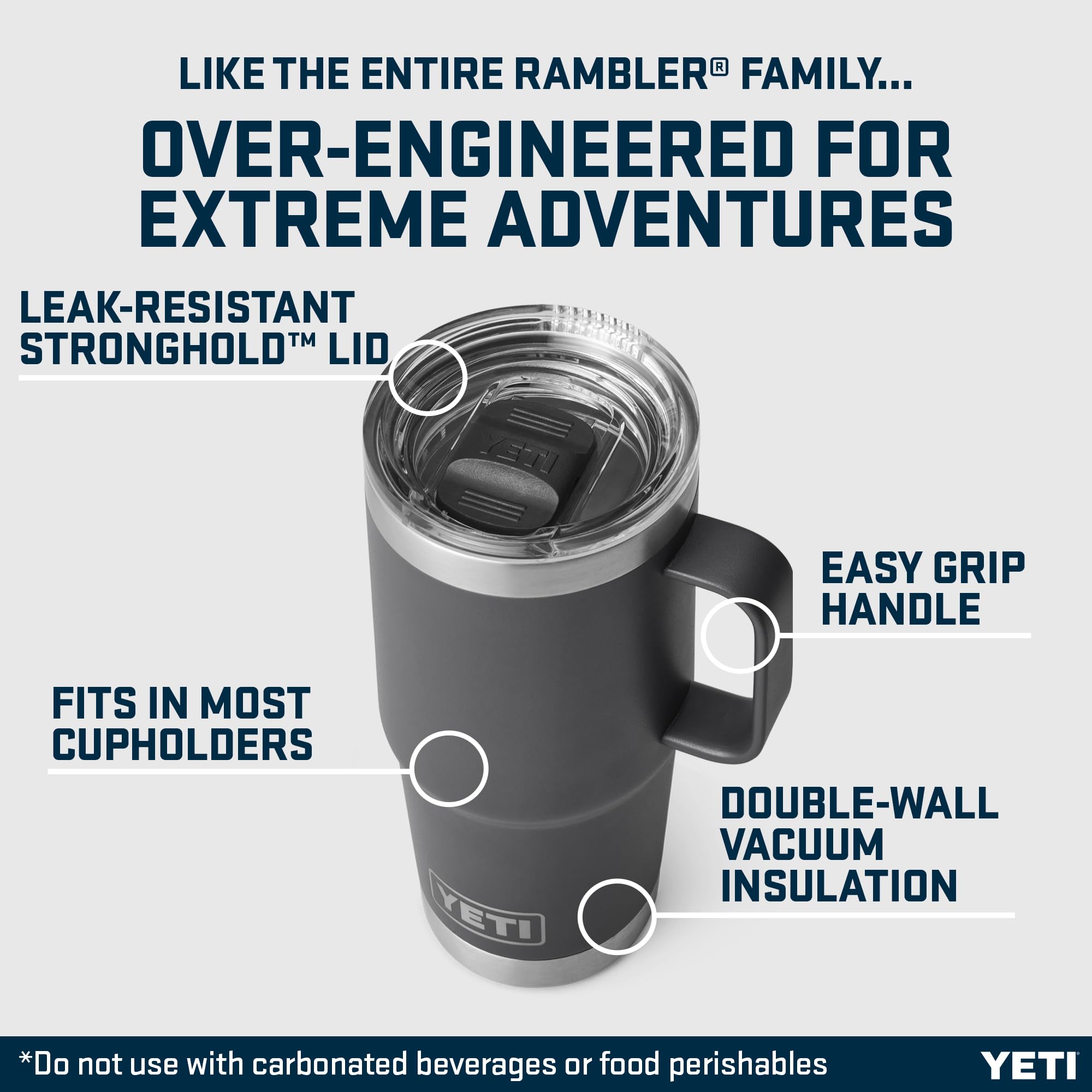 YETI Rambler – Tasse de voyage de 591 ml (anthracite) – Tasse à café de voyage en acier inoxydable avec couvercle étanche et solide – Tasse à café isotherme pour garder les boissons chaudes ou froides
