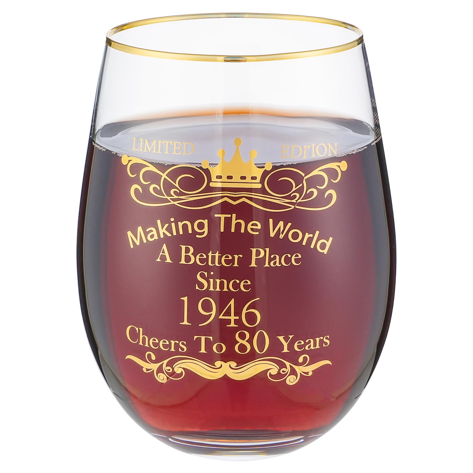 landskykit 80th Birthday Gifts for Women Men 15 Ounce Wine Glass Tumbler Drinking Cup Making The World A Better Place Since 1946 Cheers to 80 Years Old Birthday Present
