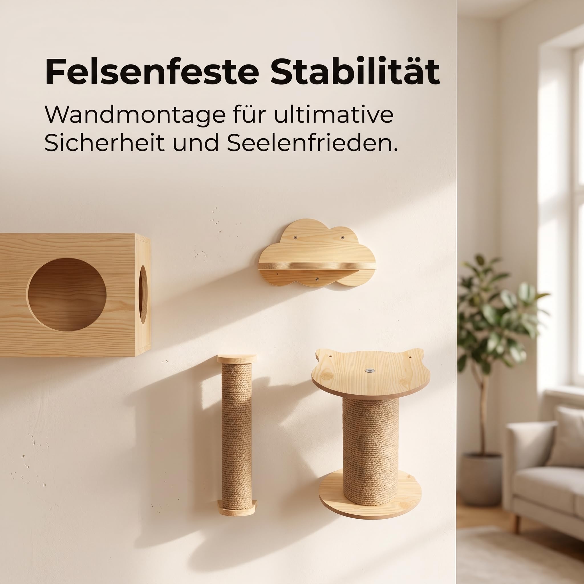 Colcolo Robuster Katzenkletterbaum aus Echtholz mit Integrierten Liegeflächen Und Klettermöglichkeiten für Entdeckerfreudige Katzen für Wohnzimmer Und Schlafzimmerwände