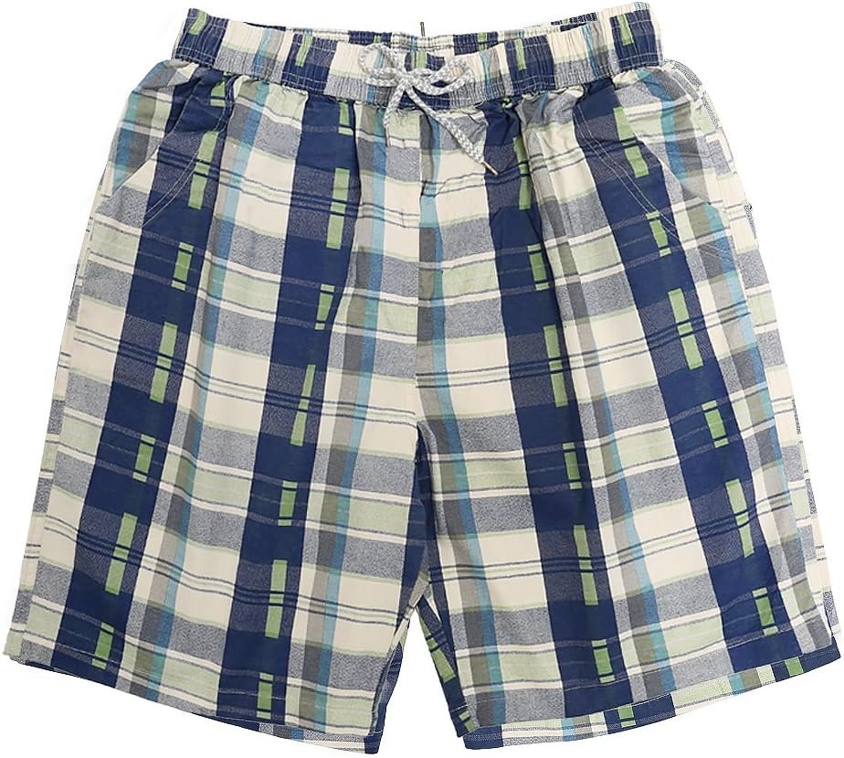 CORPS GEMA Men's Classic - Fit Cotton Checkered Printing Pleated Shorts with Drawstring Walk Large