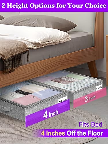 Miniatura 2 de Under Bed Storage, Below 4 Inches High Underbed Storage Containers Low Profile, NO STRUCTURE, Foldable Shallow Storage Bags Bins Organizer Clothes