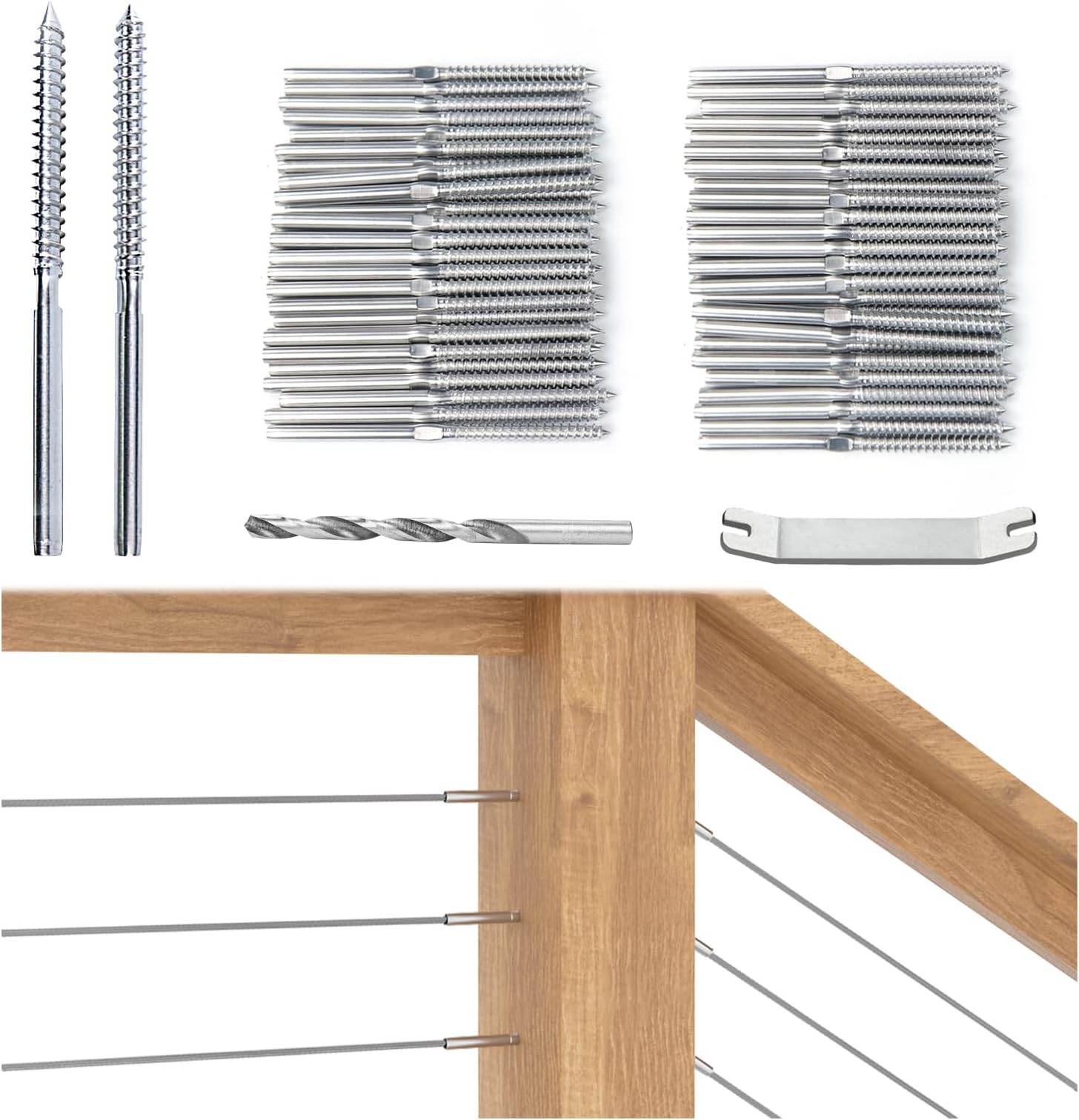 Muzata Swage Lag Screws Left & Right 40 Pack for 1/8" Cable Railing System,T316 Stainless Steel Stair Deck Wood Post Horizontal Vertical Balustrade Hardware (20 Pairs) CK17,Series CA1 CD1 CS1