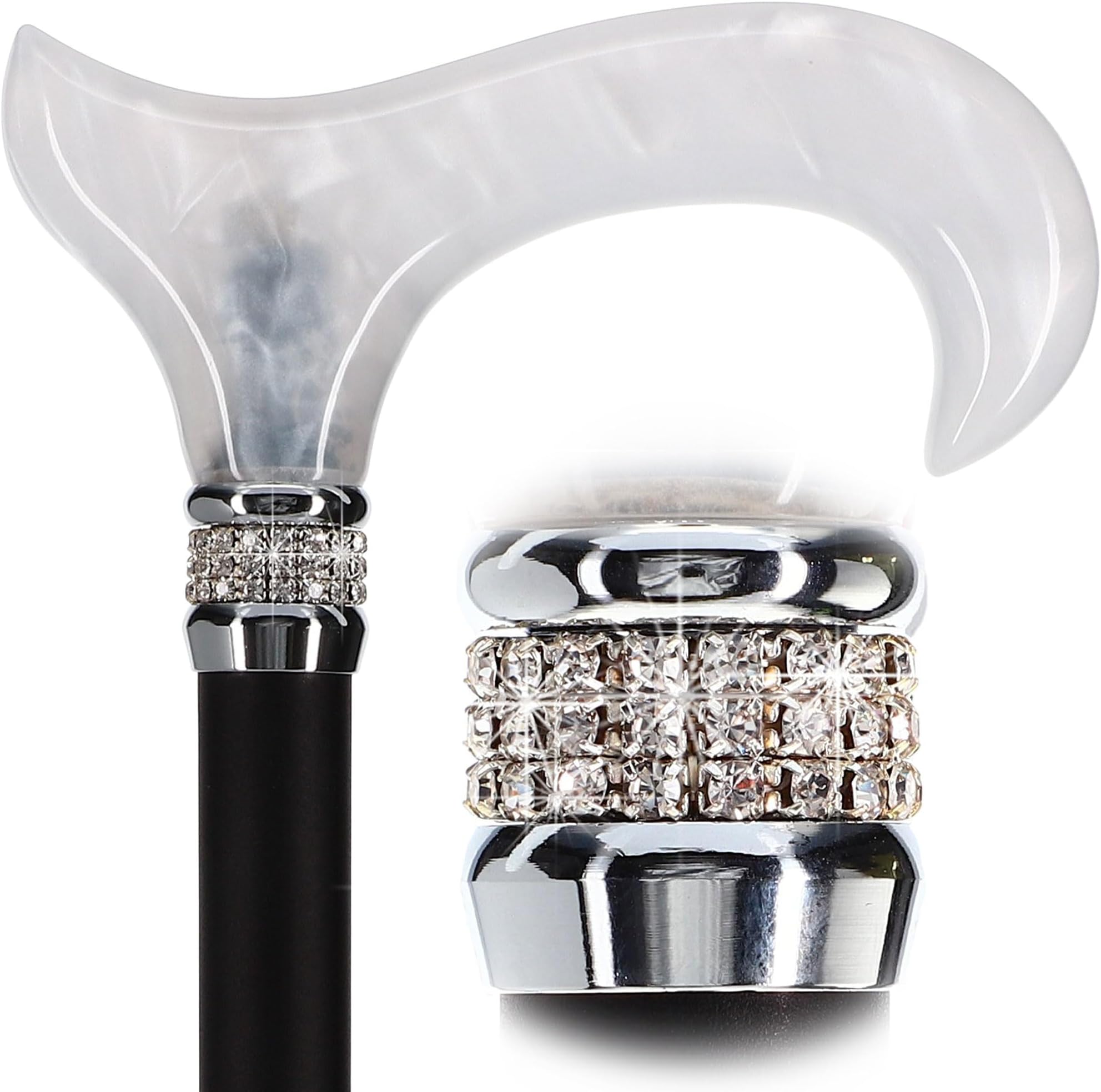 Black & White Pearlz with Rhinestone Collar and Black Adjustable Shaft