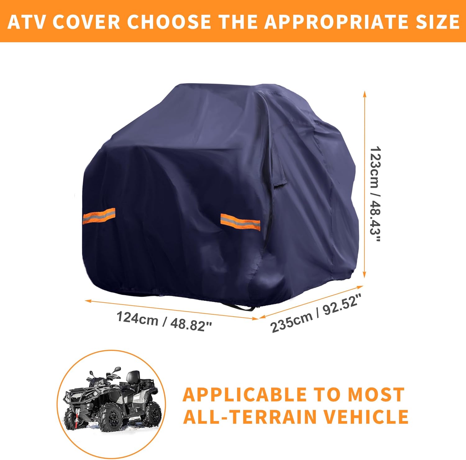 X AUTOHAUX ATV Cover for Can-am Outlander XT 700/X MR 700 4 Wheelers Quad Cover Outdoor Sun Rain Storage Protection Navy Blue 92.52"x48.82"x48.43"(L*W*H)