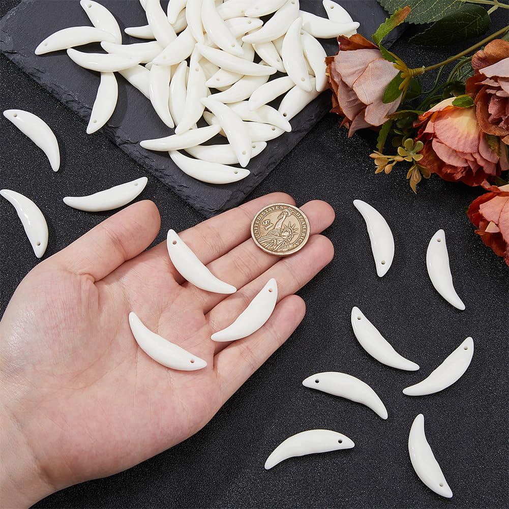 DICOSMETIC 60Pcs Resin Wolf Tooth Charm Floral White Wolf Fang Charms Wolf Fangs Necklace Charms Animal Tooth Charms for DIY Necklace Bracelet Jewelry Making Hole: 1.4mm - Image 3