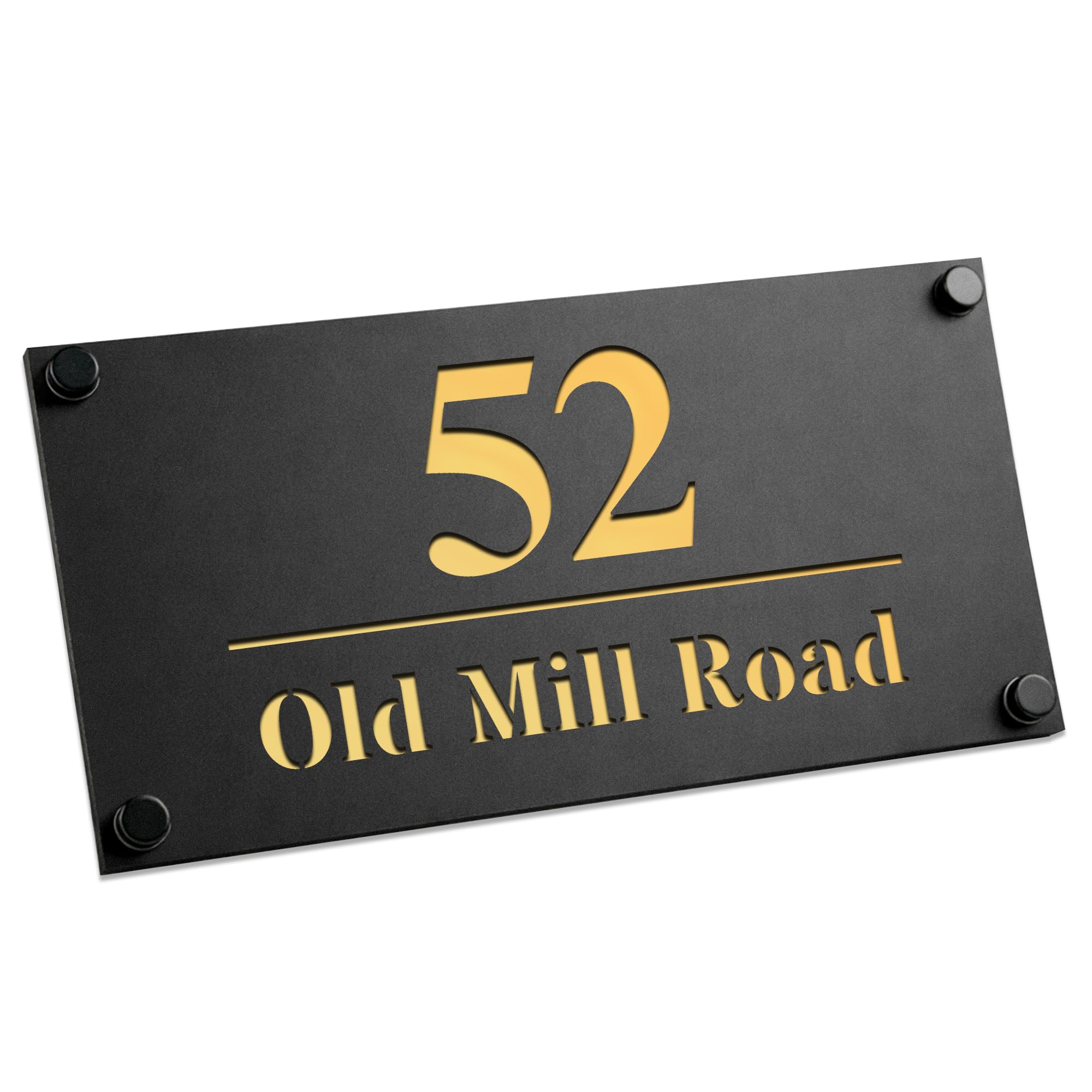 Red Ocean House Number Signs Personalised Laser Cut 3d Door Street Address Contemporary Door Number Plaques Modern House Sign Wall Mounted Address Plaque (Black and Gold)