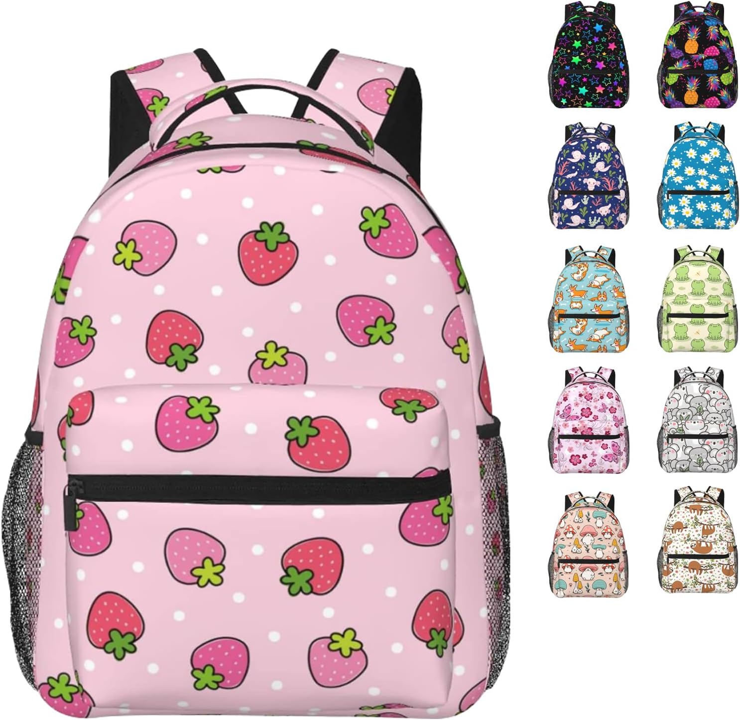 Pink Strawberry Backpack For Women Men, 16.9 Inch Pink