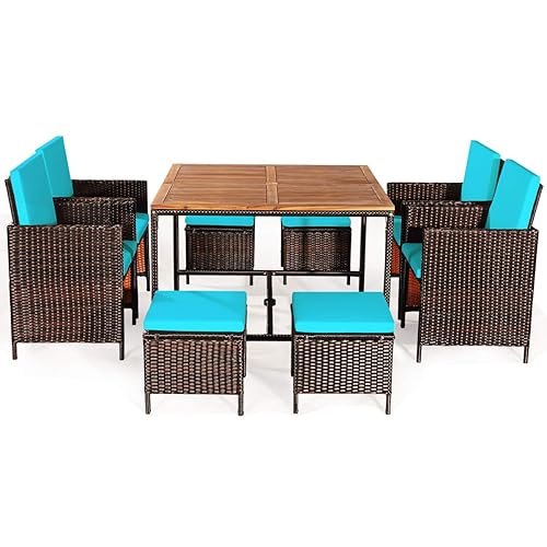 HAPPYGRILL 9PCS Patio Dining Set Outdoor Dining Furniture Set with