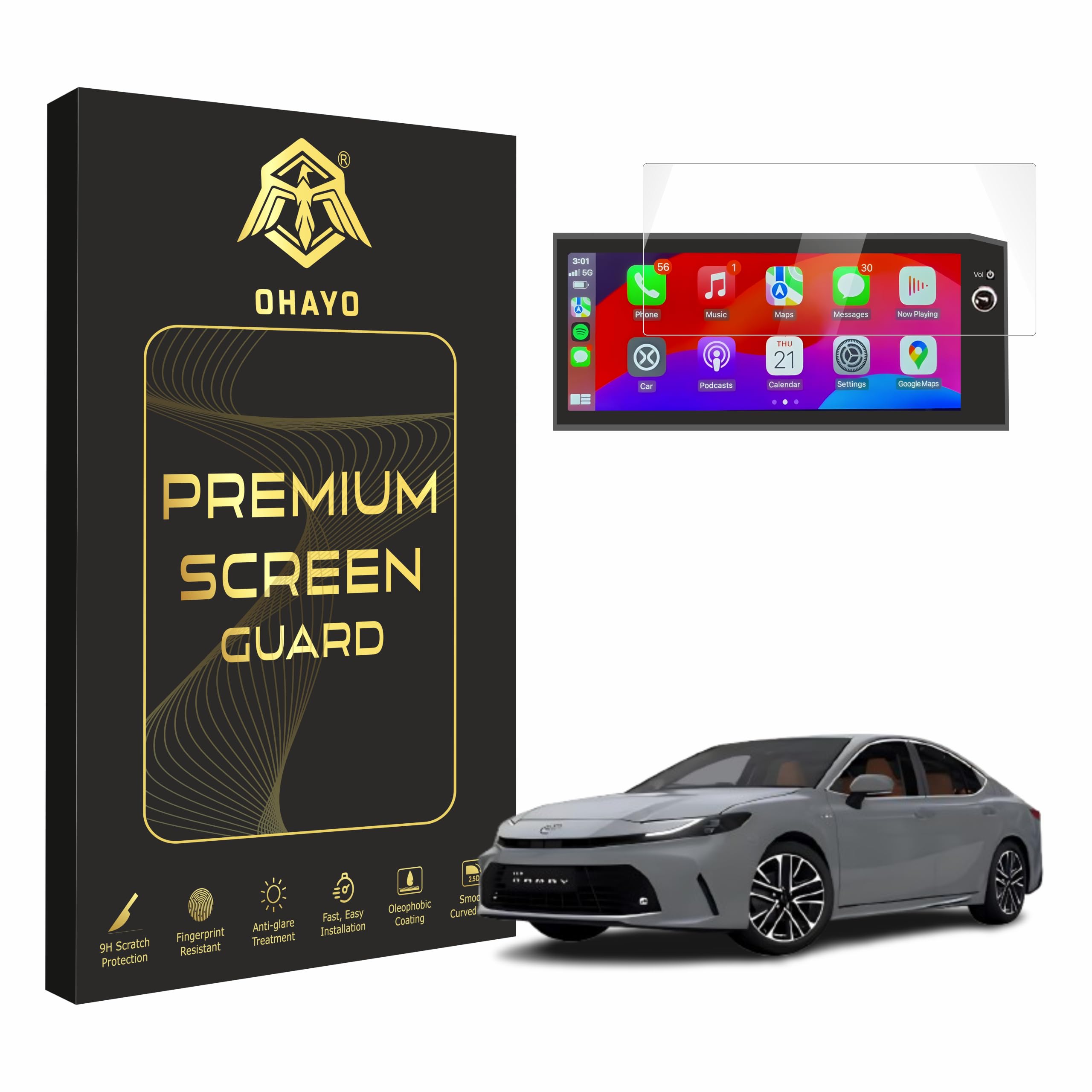 OHAYO Screen Protector Compatible with Toyota Camry 2025 12.3 Inch Infotainment Display | Compatible with Elegance & Sprint Edition Models | 9H Hardness Military Strength Anti Scratch Anti Fingerprint HD Clear Bubble Free Easy Installation | Not Tempered Glass-image-33