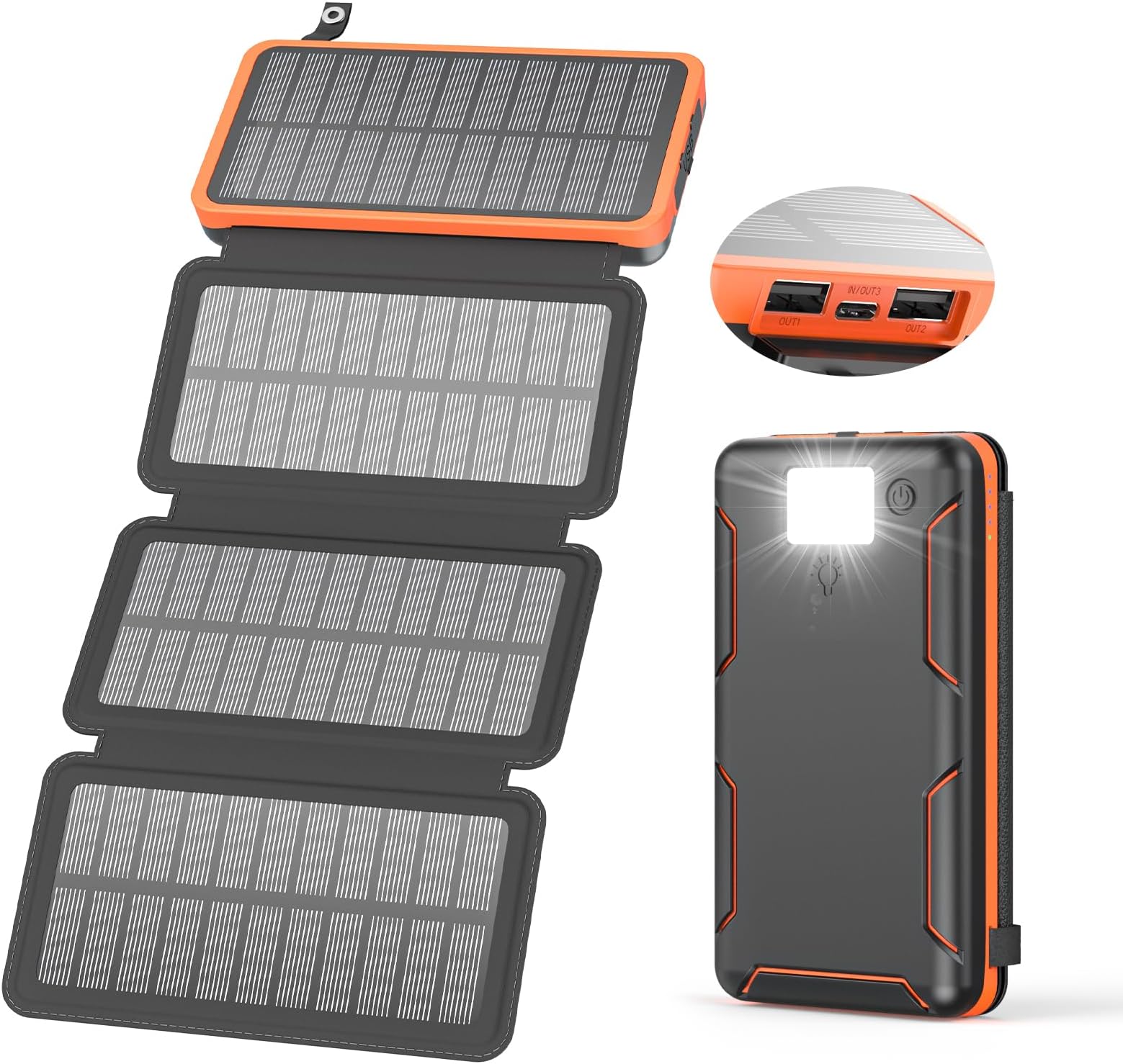 Hiluckey Solar Charger Power Bank - 25000mAh Outdoor USB C Portable Phone Charger with 4 Solar Panels, 3A Fast Charge External Battery Pack with 3 USB Outputs Compatible with Smartphones Tablets