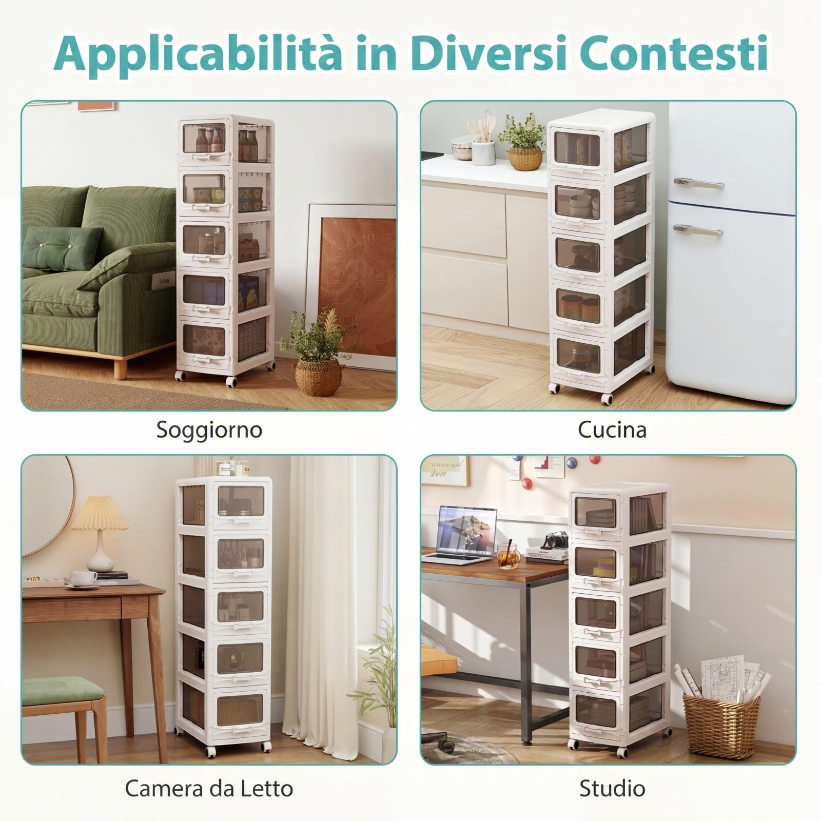 COSTWAY Cassettiera Plastica Trasparente con 5 Cassetti, Carrello Salvaspazio con Ruote Bloccabili e Maniglie, Design Antipolvere, Piedistallo Mobile per Bagno, Cucina e Ufficio (5 cassetti)