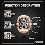 Men's Watch Skeleton Tonneau Square Chronograph Stainless Steel Waterproof Luminous Date Analog Watches Silicone Strap Durable Fashion Casual Business Dress Wrist Watch