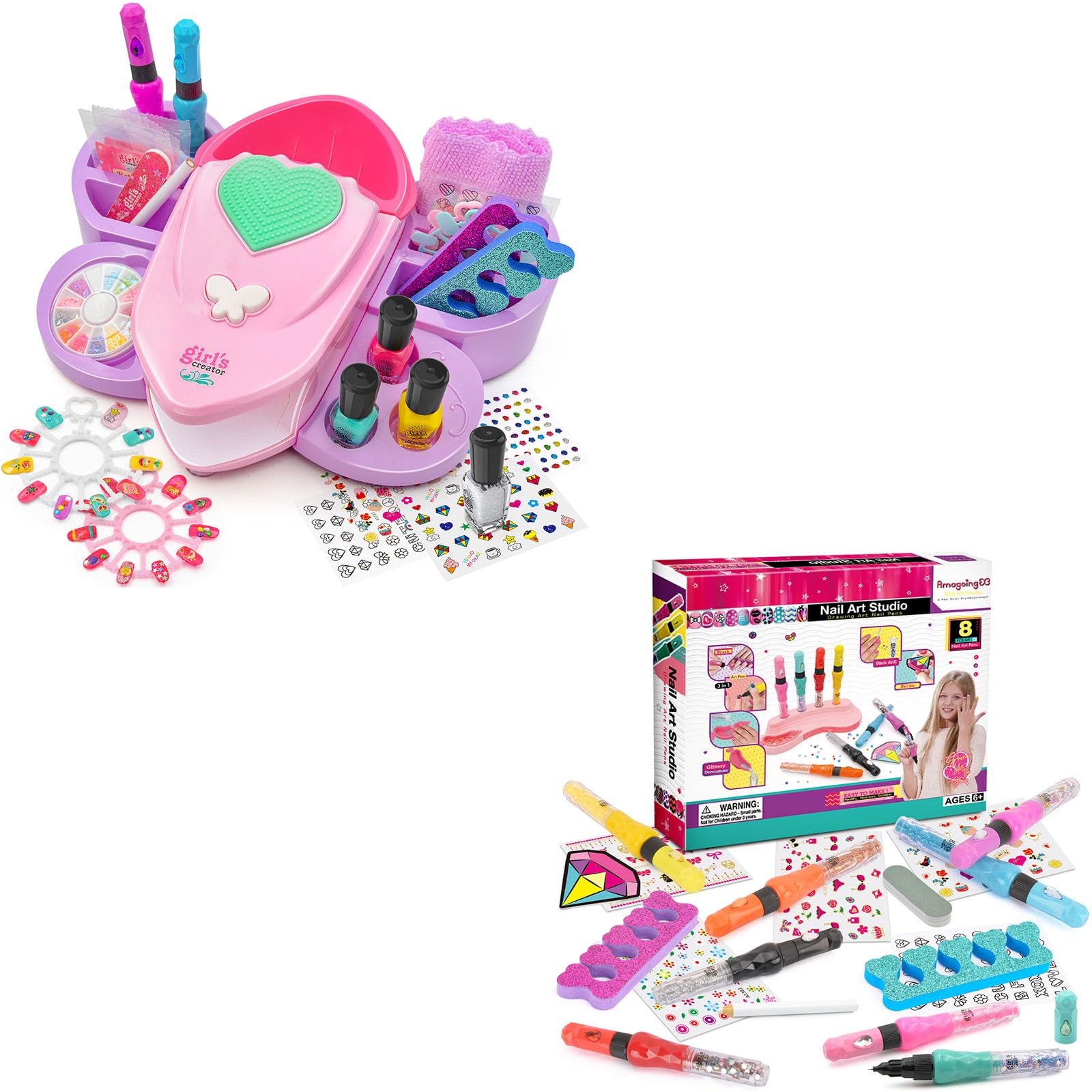 Amagoing Hand Spa Sets for Girls, 5-IN-1 Ultimate Nail Art Salon, Nail Polish Set for Kids, Nail Dryer, Hand Massage, DIY Manicure Studio Spa Days Sleepover Party Gift for Kids Teen Ages 8-12, 10-12