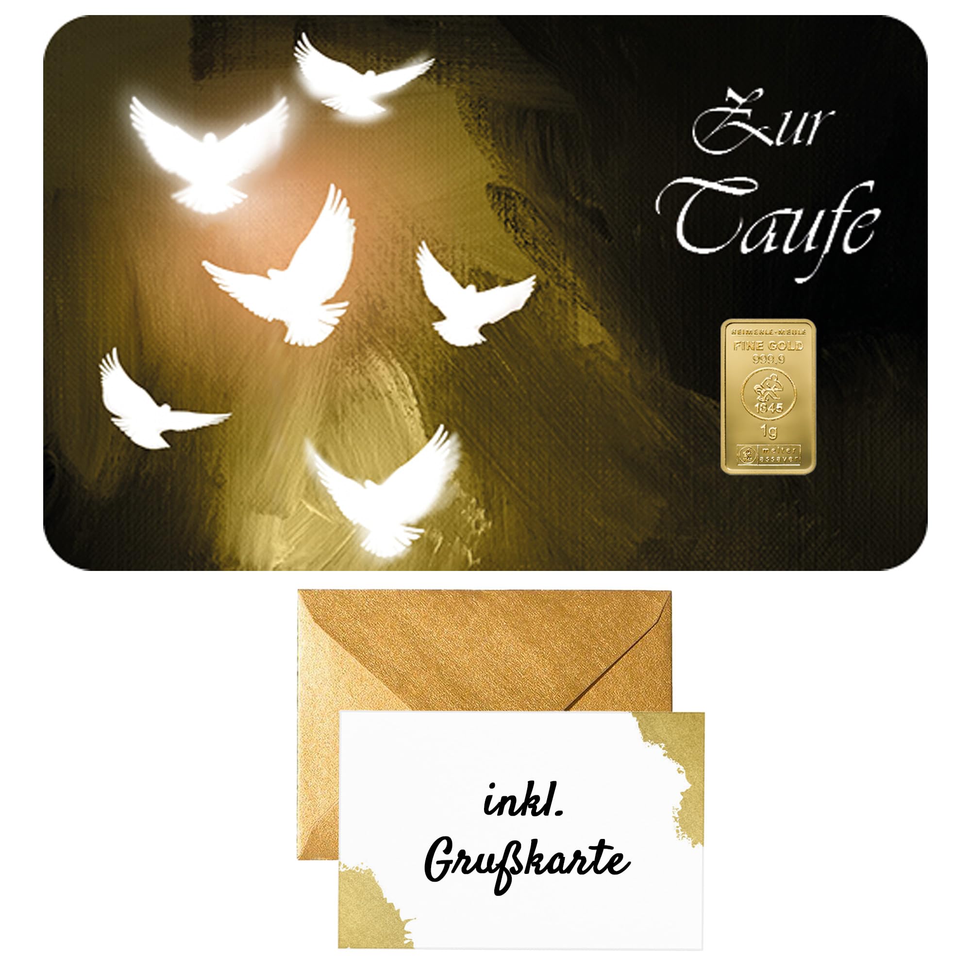 Taufgeschenk - 1g Goldbarren - Zur Taufe - in goldener Geschenkverpackung + Grußkarte + Echtheitsgarantie