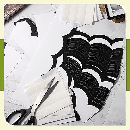 Miniatura 3 de Leinuosen Bordes de 50.5 pies para tablón de anuncios, 44 piezas, bordes festoneados de línea ondulada en blanco y negro con 20 hojas de puntos