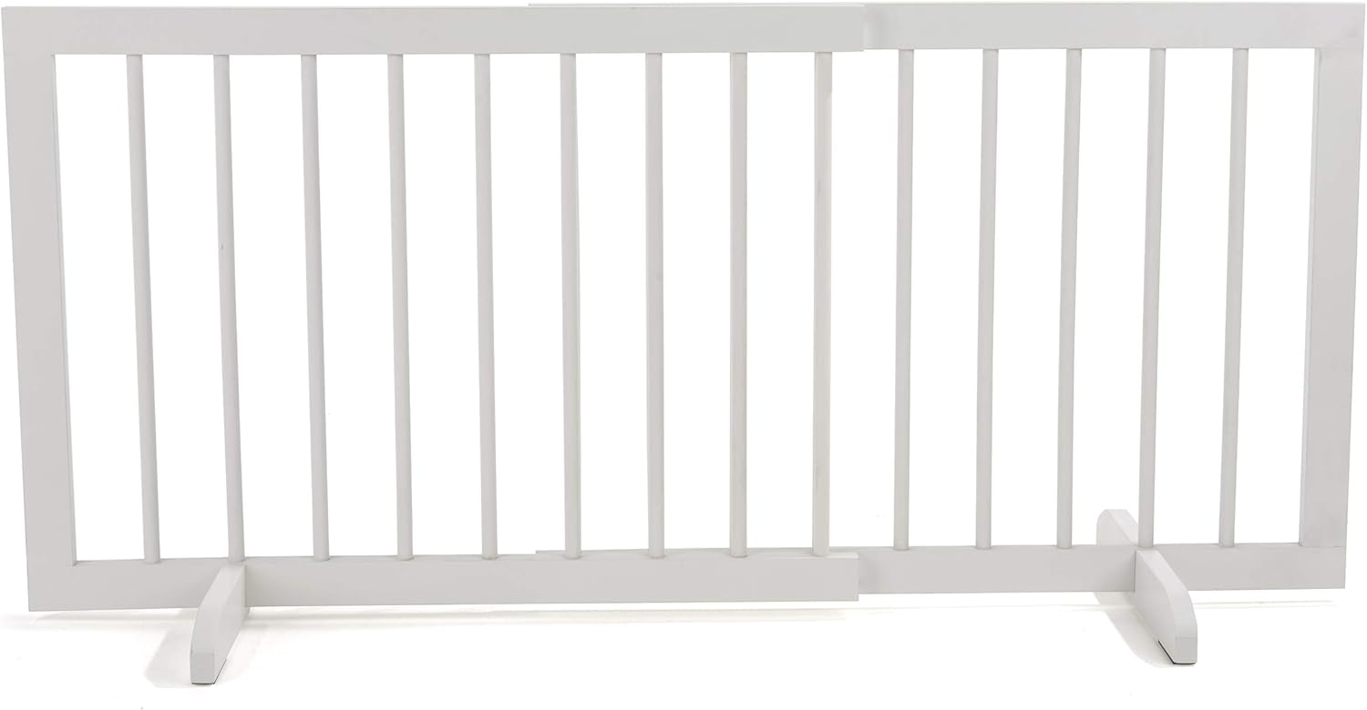 Cardinal Gates SG Wood Step Over Pet Gate - Adjustable Short Dog Gate - 20 Inches Tall - 28 Inches to 51 Inches Wide - White