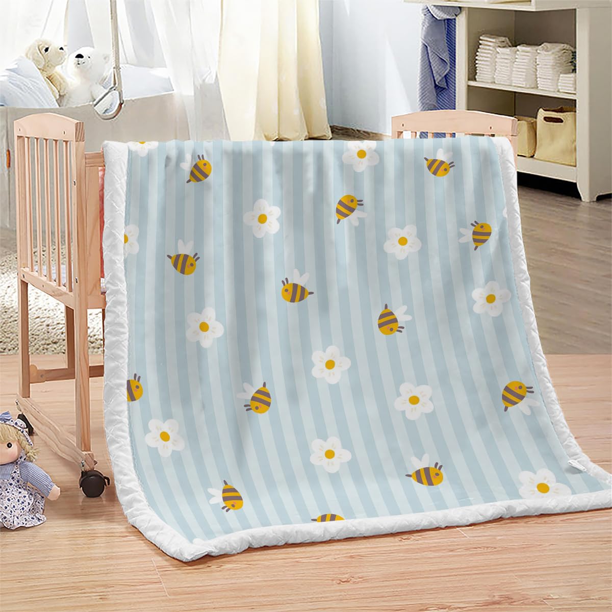 Abeille Couverture de Confort 150x200 cm 3D Plaid Couverture Abeille Microfibre Chaud Doux Jeté de Canapé Moelleux et Salon Chambre Sherpa Blanket（Style 263-9）