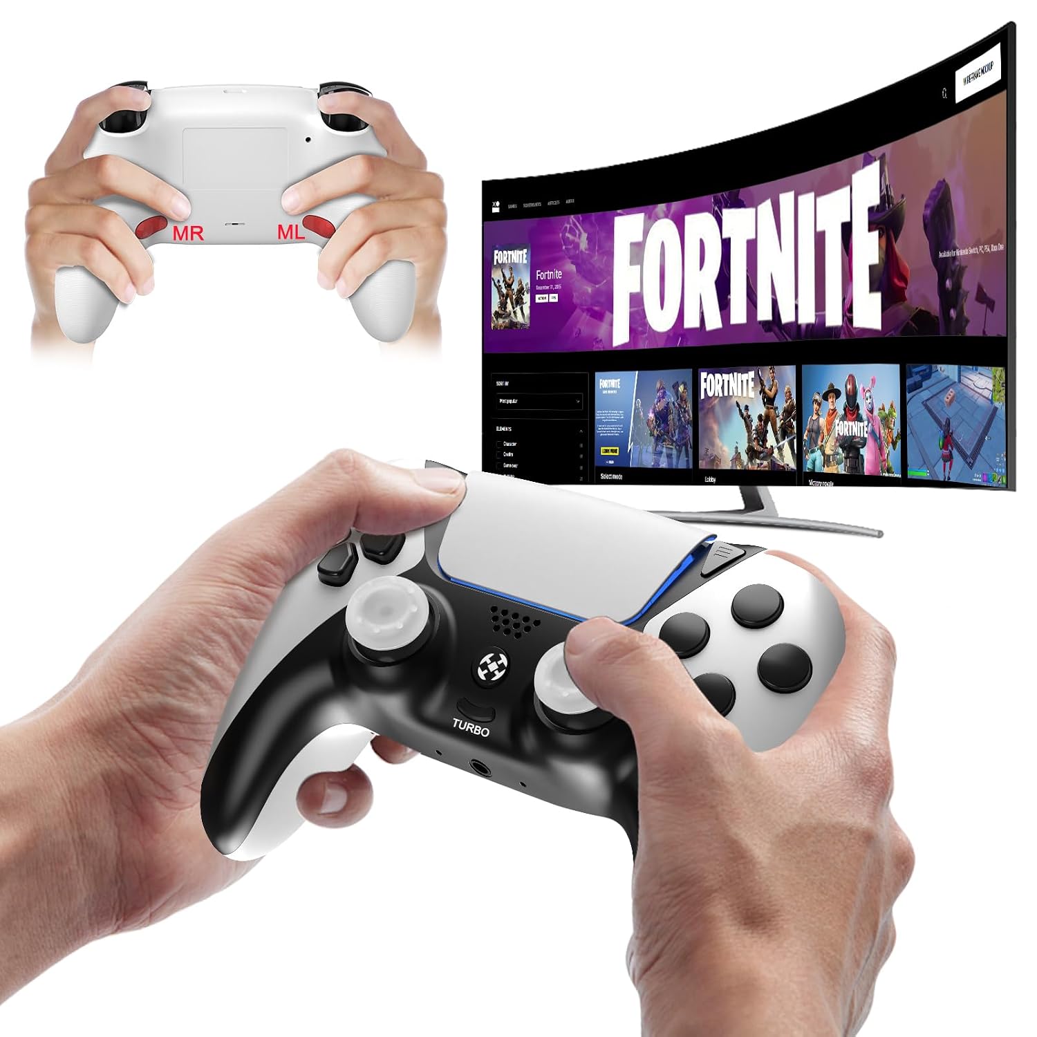 Ruibopad Elite PC/PS4 Controller f r Fortnite mit Back Paddles und TurboYMIR Wireless Pro Gaming Gamepad mit No Drift Joystick Vibration 1200mAh Akku Kompatibel mit Playstation 4/PC/SteamWei