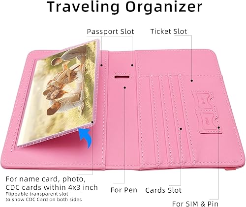 Vista 3 de WALNEW Soporte para pasaporte con ranura para tarjeta de identificación, tarjeta de identificación, con bloqueo RFID, cartera de cuero