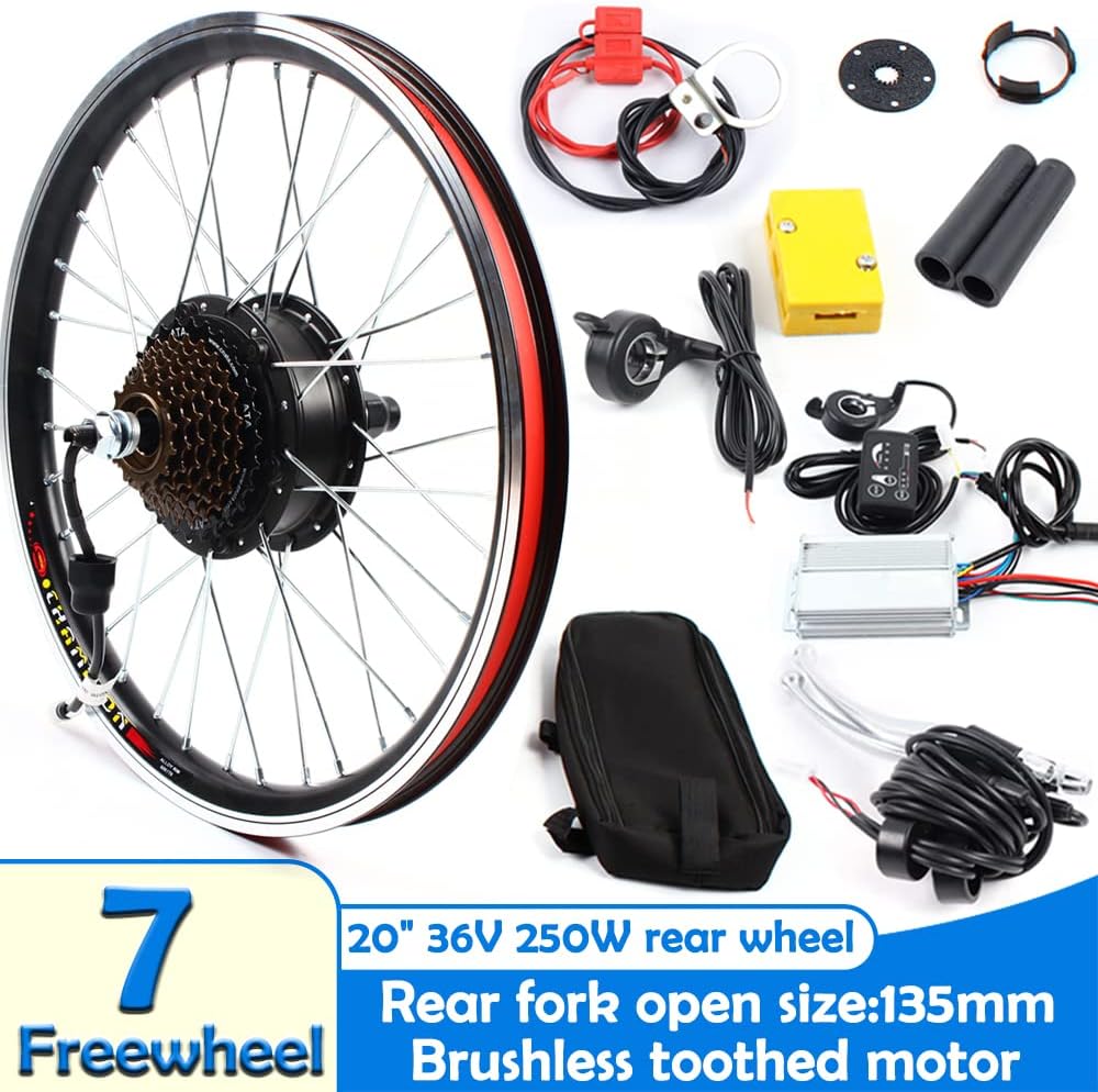 20'' Rear Wheel Electric Bicycle Wheel Ebike Hub Motor 36V 250W E-Bike Conversion Kit with LCD Display PAS Thumb Throttle (Battery & Tire Not Included)