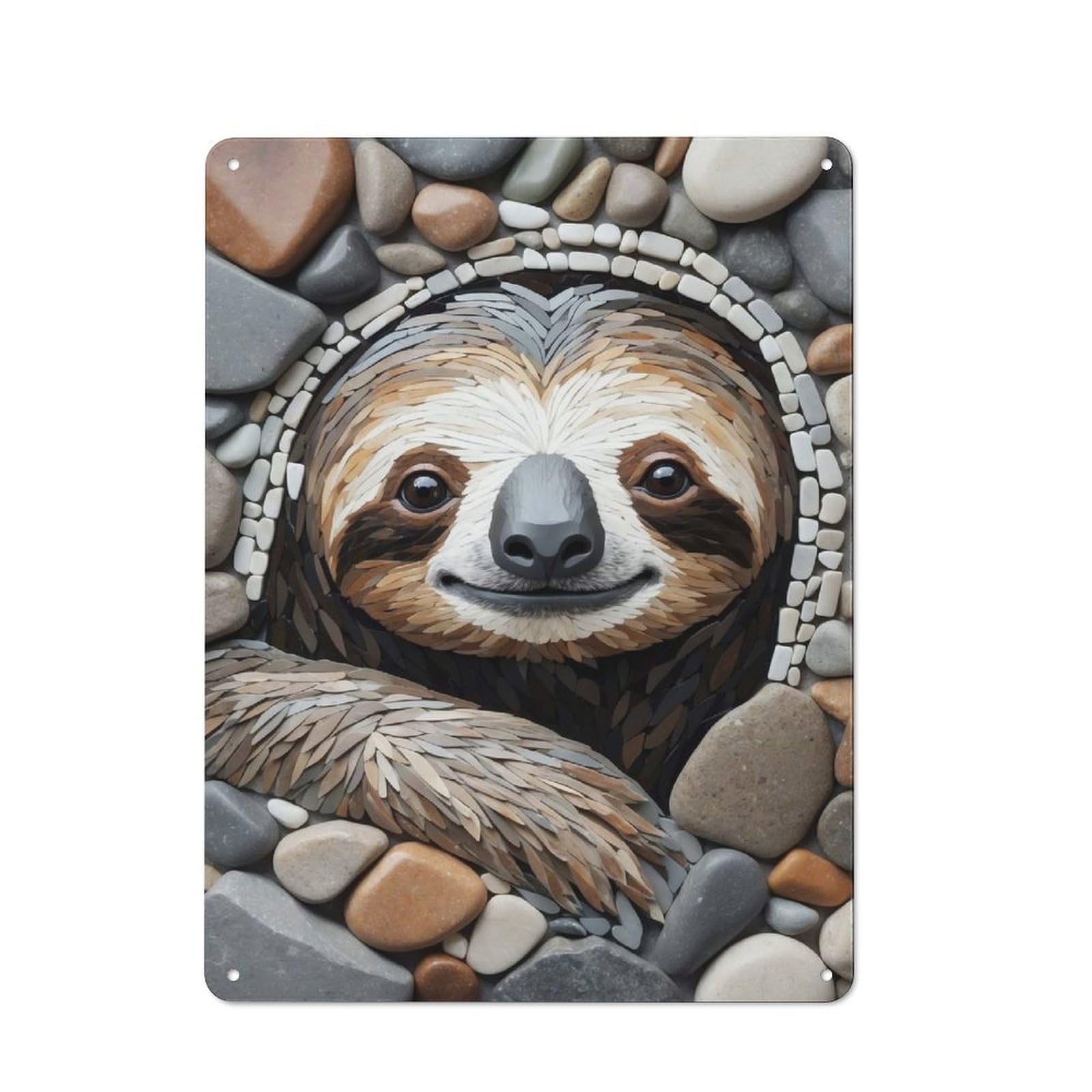 Junmoney Style-9 Workshop Style Sloth Portrait In Stone Mosaic Tin Sign 40X30cm, Industrial Wall Art For Garage, Hobby Room, Office Or Man Cave